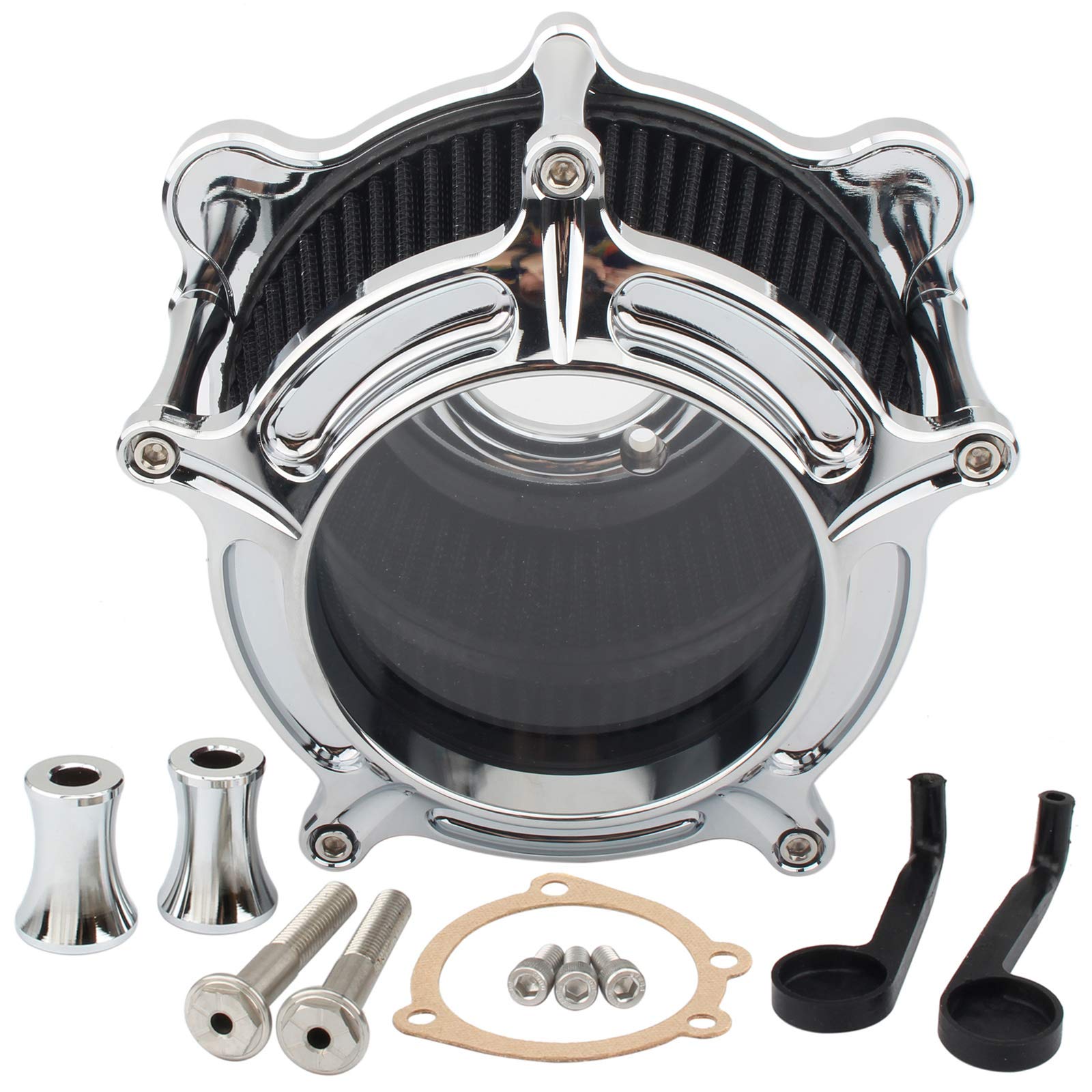 Amazon | オートバイエアクリーナー吸気フィルターシステム クローム