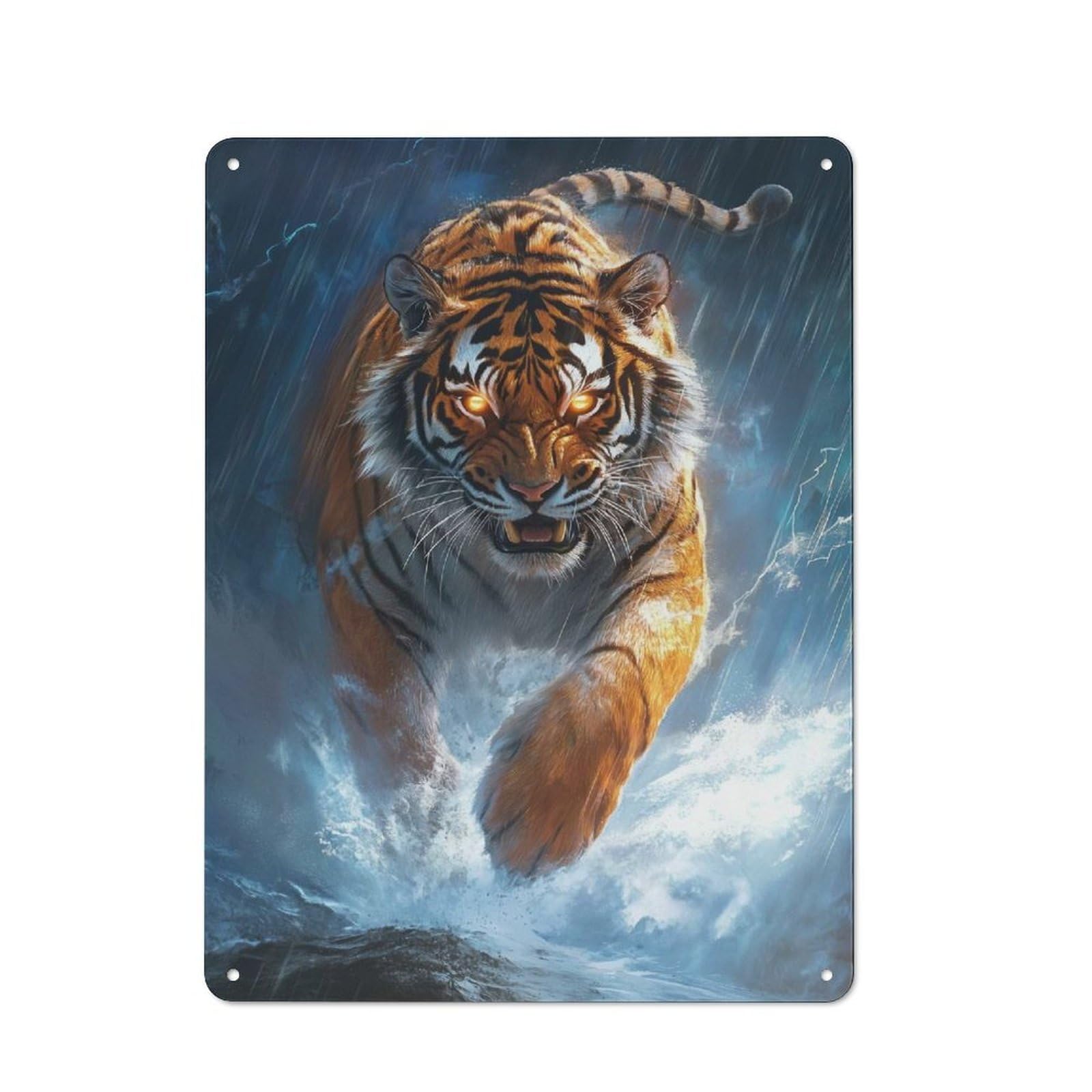 Junmoney Tiger In Storm Retro Tin Sign 40X30cm For Bar Or Restaurant, For Collectors Of Retro Metal Wall Decor