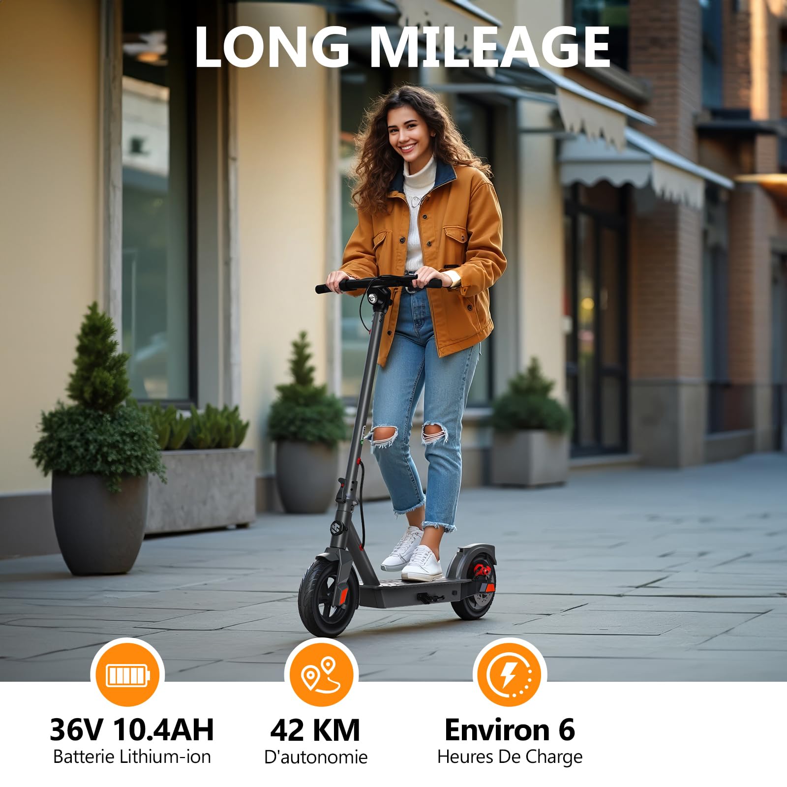 SISIGAD Trottinette Électrique Adulte 10 Pouces Electric Scooter avec App, Portée Maxi 42km Batterie 36V 10.4AH Trottinette Électrique Pliable avec Vitesse Maxi 25km/h Moteur 350W, avec Double Frein