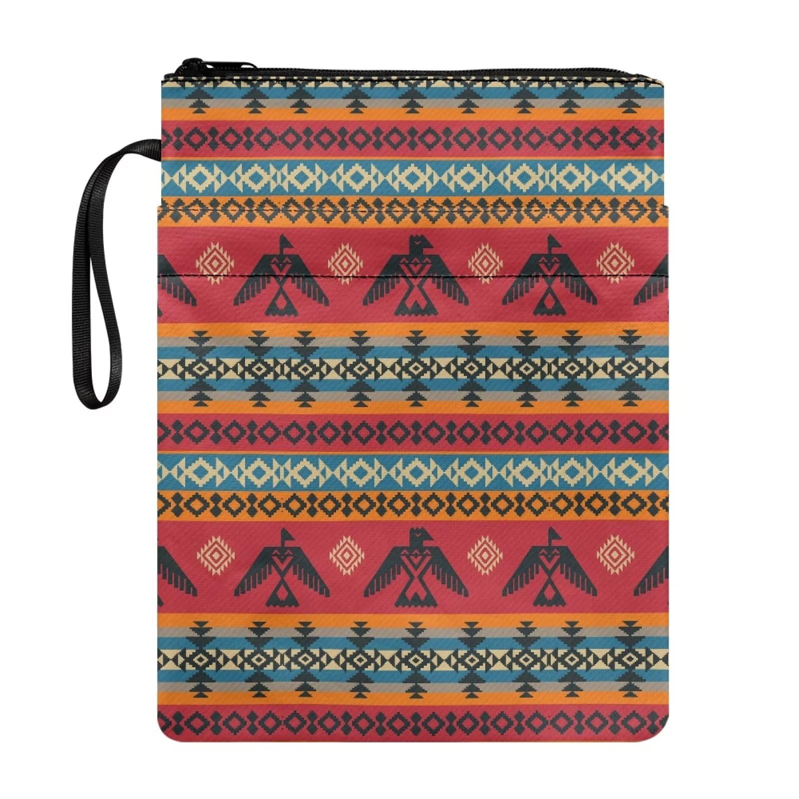 Xoenoiee Aztec American Tribal Print Book Sleeve with Zipper Book Cover for Students Teacher Book Pouch for Book Lovers Book Protector Covers for Hardcover