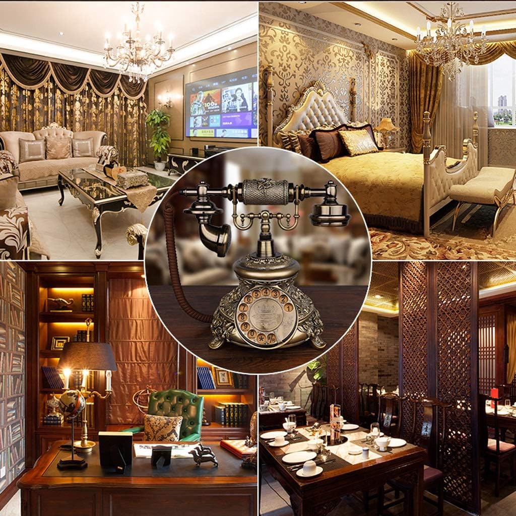 Qdid Retro Phone/Rotary Dial Telephone/Retro Style Phone/Vintage Telephone/Classic Desk Phone with Rotary Dialler (Color : Bronze)