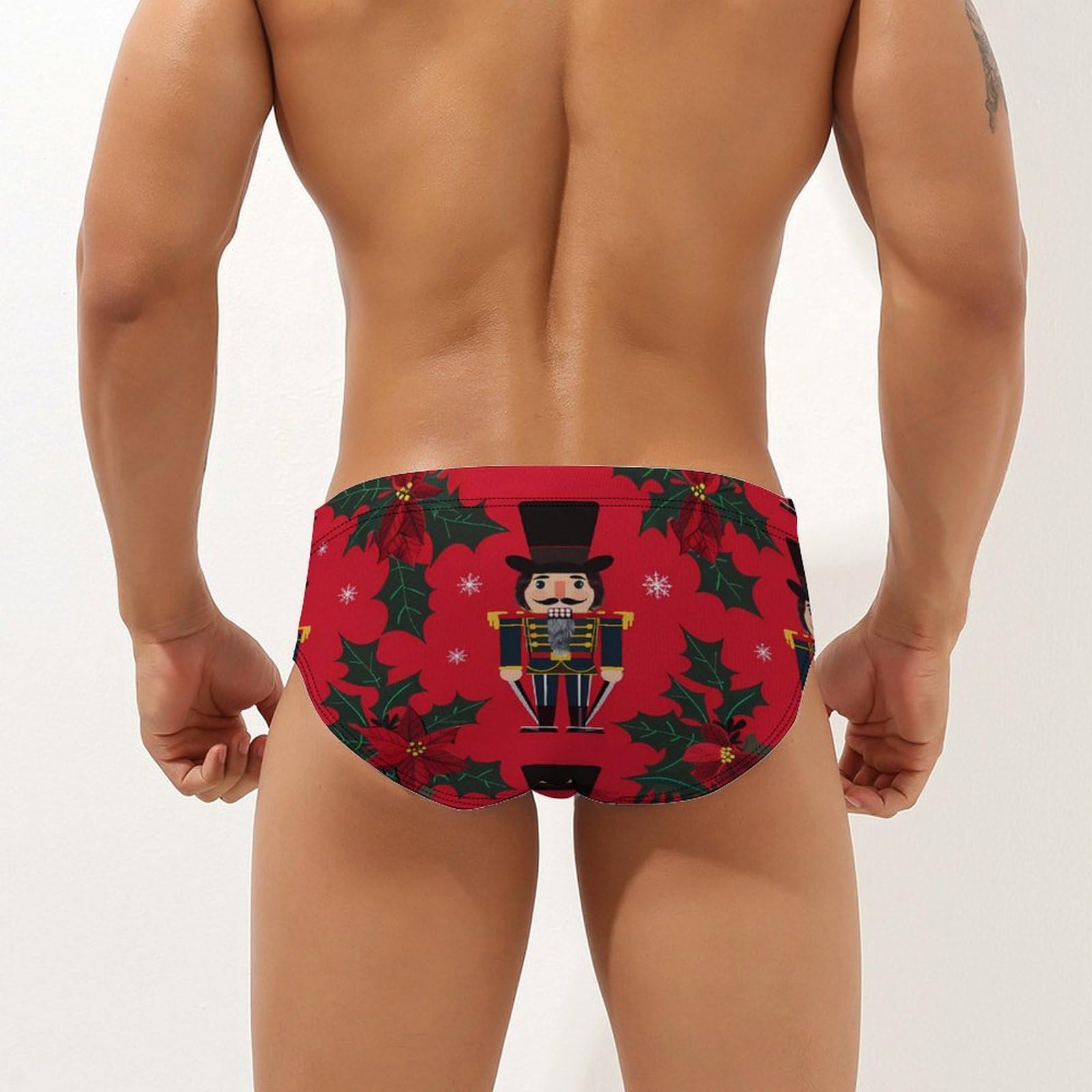 Christmas Nutcrackers Holiday Mens Swim Briefs Bikini Swimwear Print Beach Shorts Sexy Swimsuit 2XL