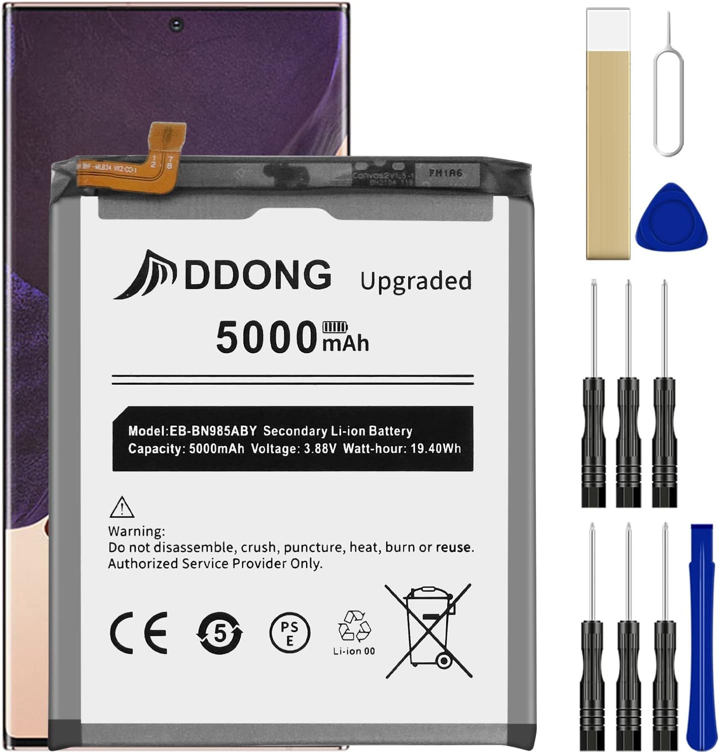 for Samsung Galaxy Note 20 Ultra Battery Replacement, [5000mAh Upgraded] EB-BN985ABY Battery for Galaxy Note 20 Ultra 5G SM-N985 N985U/U1/A with Repair Tool Kits