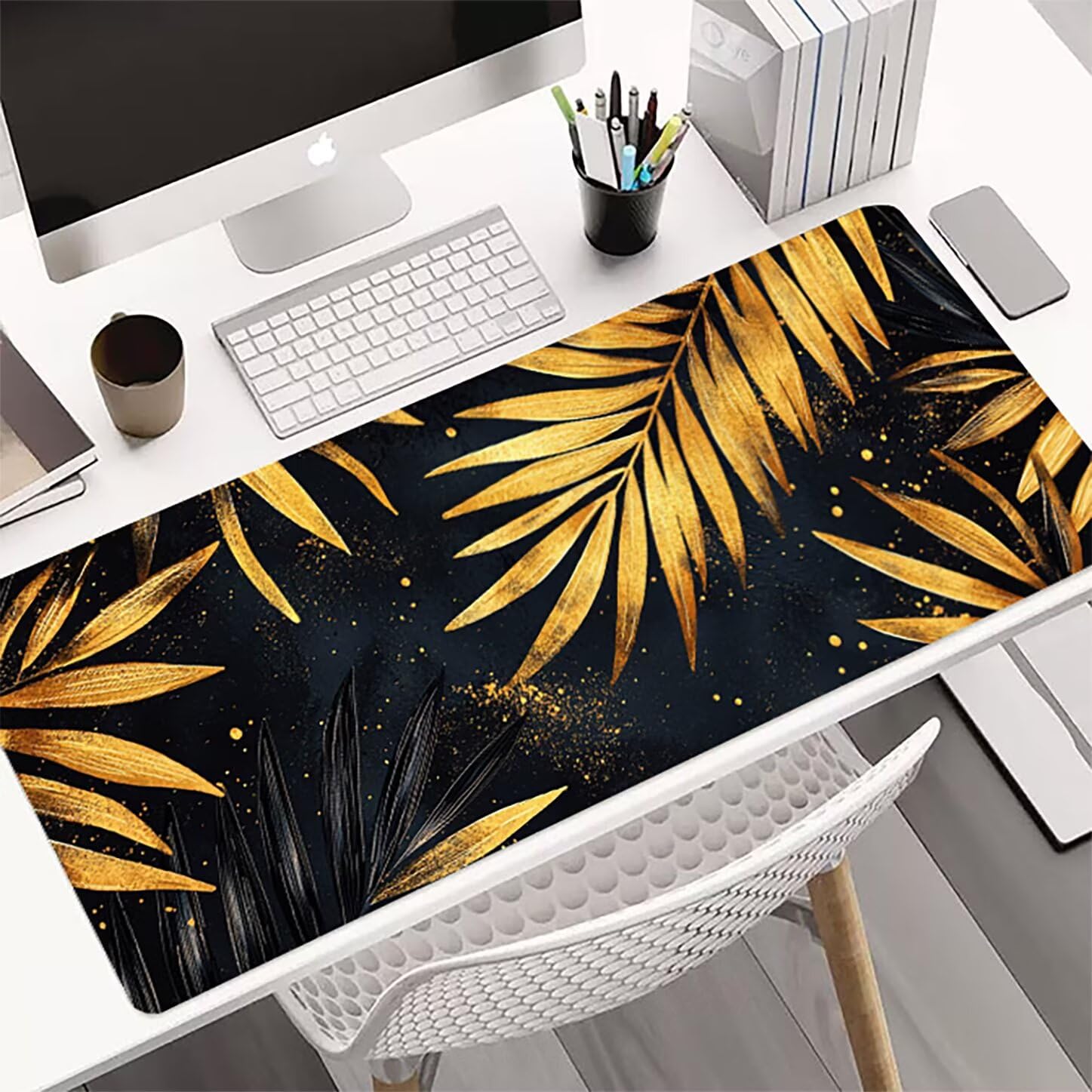 Lpfieonn Blatt Großes Schreibtischunterlage, XXL Schreibtischunterlagen, Schwarz XXL Wasserdicht Gaming Mousepad mit Vernähter Rand und Rutschfeste Gummibasis, für Laptop/Hause/Büro 120x60cm PF-2309