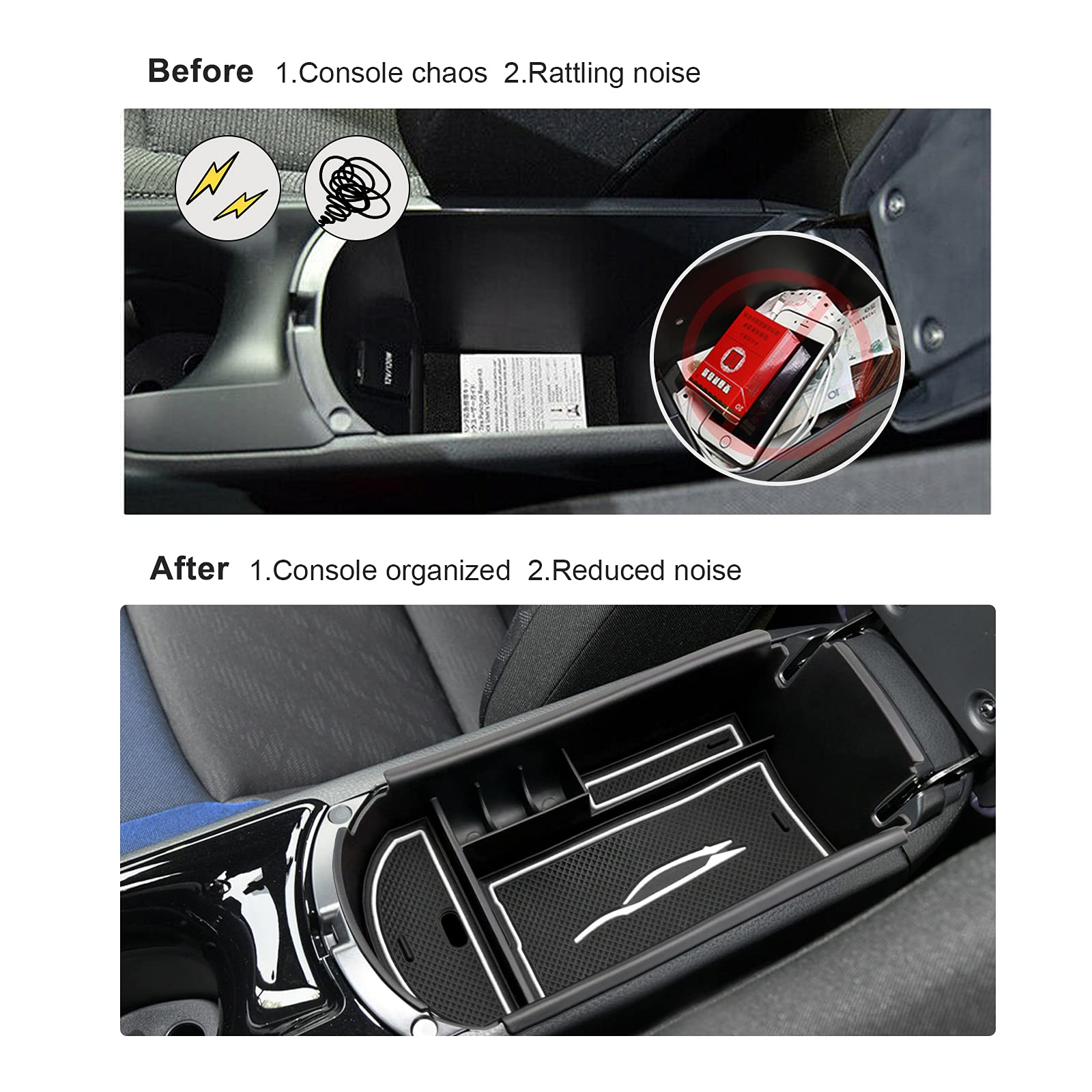 Organisateur Centrale Pour Toyota C-HR (2016-2022) - Plateau Rangement Accoudoir Avec Tapis Antidérapant - Bleu - 6