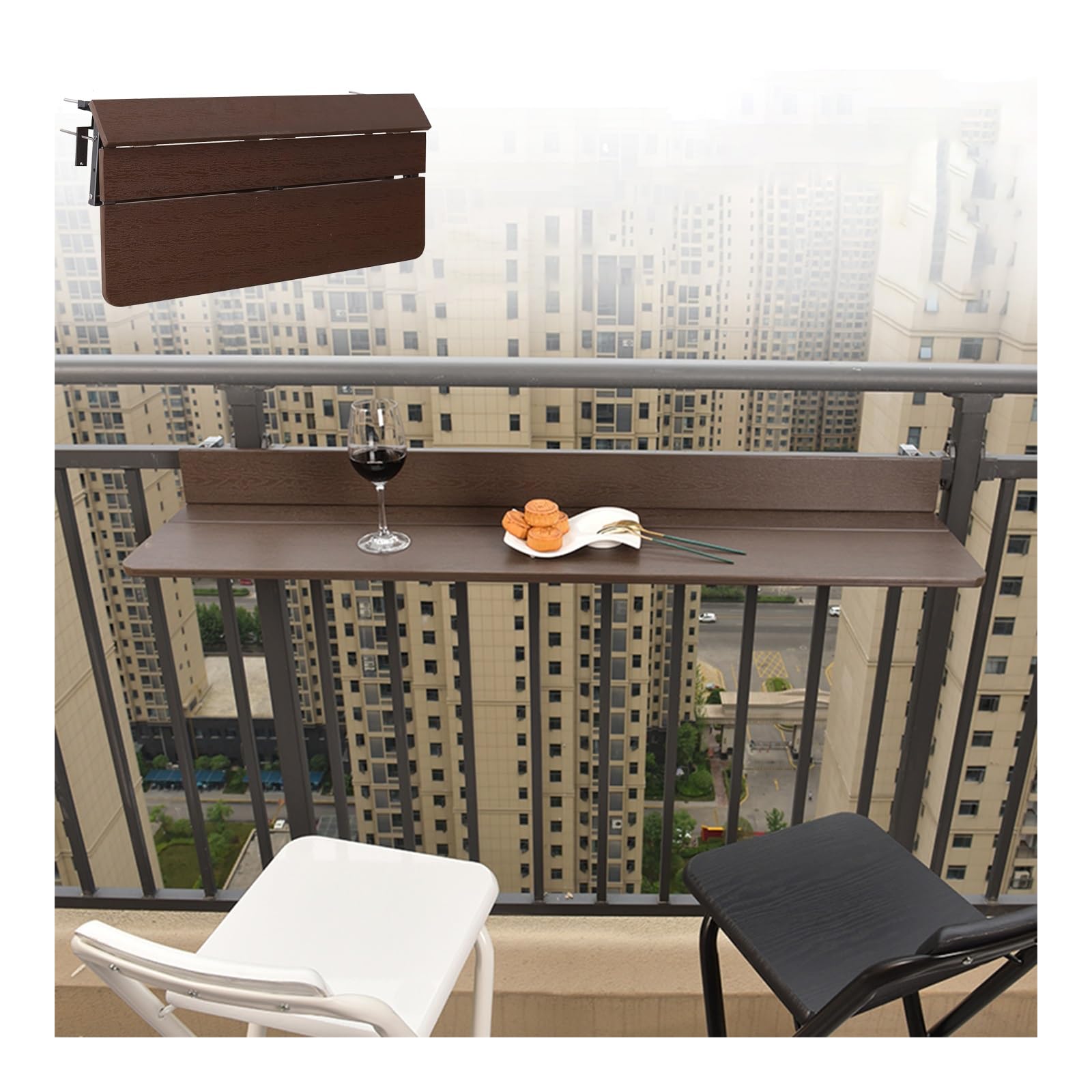 Tavolino da Balcone Pieghevole,scrivania da appendere al balcone,tavolino da balcone esterno,Tavolo da ringhiera for patio da esterno, giardino, terrazza, ufficio(L100*w27cm/L39.4*W10.6IN)