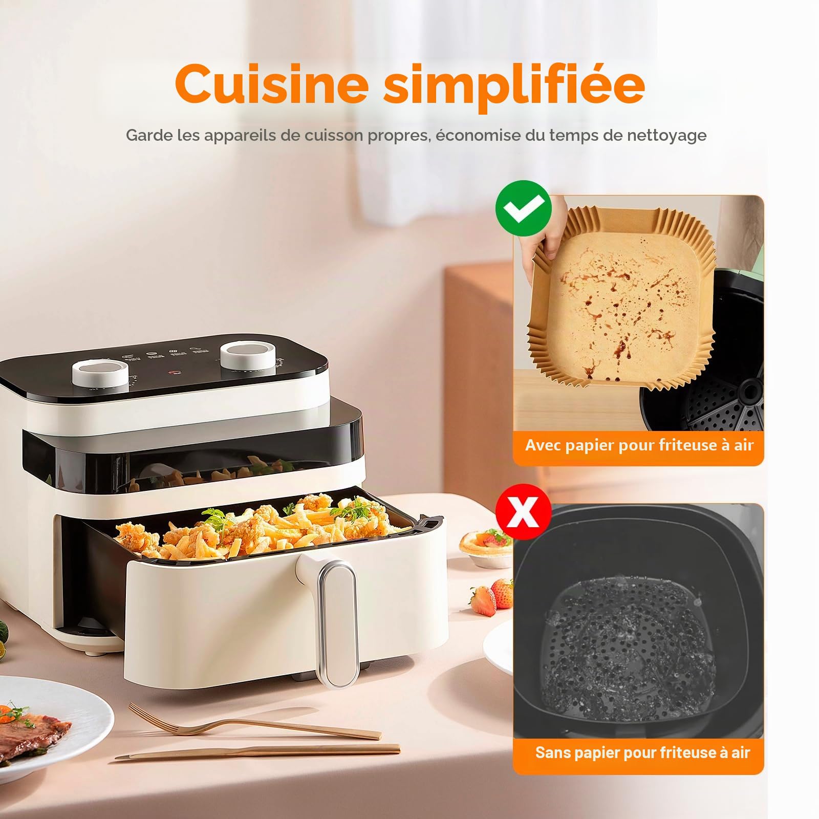 GRIFEMA Papier Air Fryer Rectangulaire 20,5 x 14 cm 100 Pièces Compatible Ninja Dual Zone AF300UK AF400UK Antiadhésif Jetable Sans BPA
