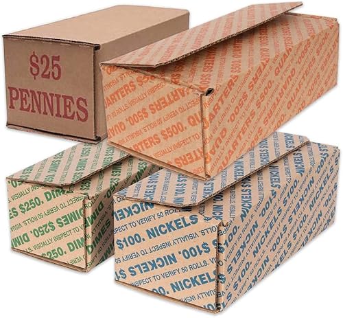 Miniatura 2 de Caja de almacenamiento de monedas de cuarto – Paquete y caja de almacenamiento de monedas – Paquete de 50 – Naranja y marrón – Capacidad para 50