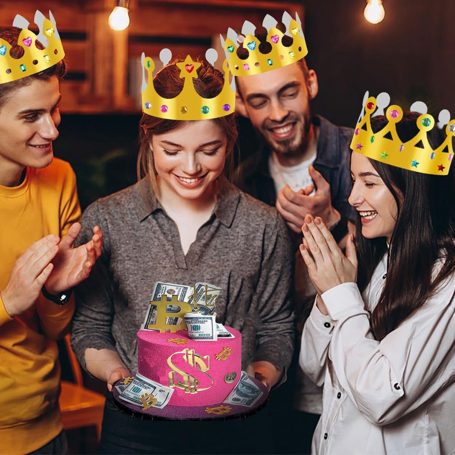 Conjunto de 7 peças de topo de bolo com símbolo de Bitcoin e dólar,  acrílico espelhado dourado, festa de aniversário com tema Bitcoin para  cassino, aniversário, casamento, aposentadoria, aniversário | Amazon.com.br