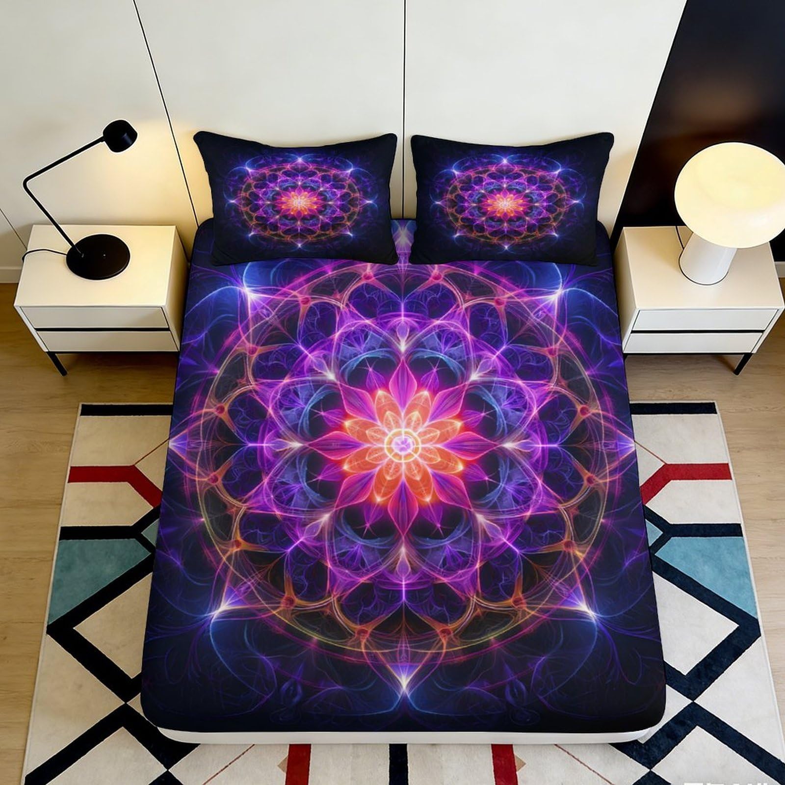 3D Printed Mandala Fitted Sheet Microfiber Deep Pocket Elastic Hem Bedroom Bedding Mandala Mattress Fitted Cover Non-Slip Wrap Home Use 200x200x25cm 90x200x25cm