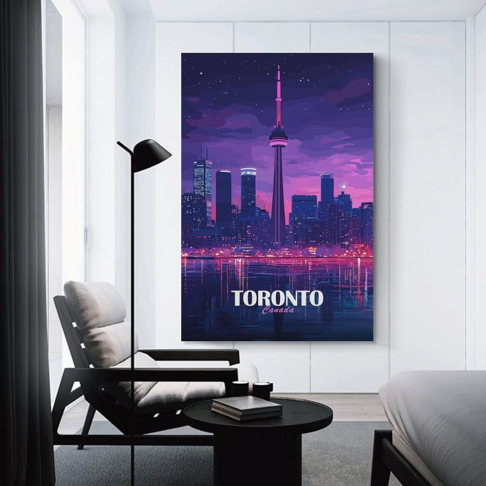 Junmoney Toronto Canada Skyline at Night Canvas Wall Art 20x30inch(50x75cm), for Study, Office Or Focused Interiors, Home Office Artwork with Decorative Appeal