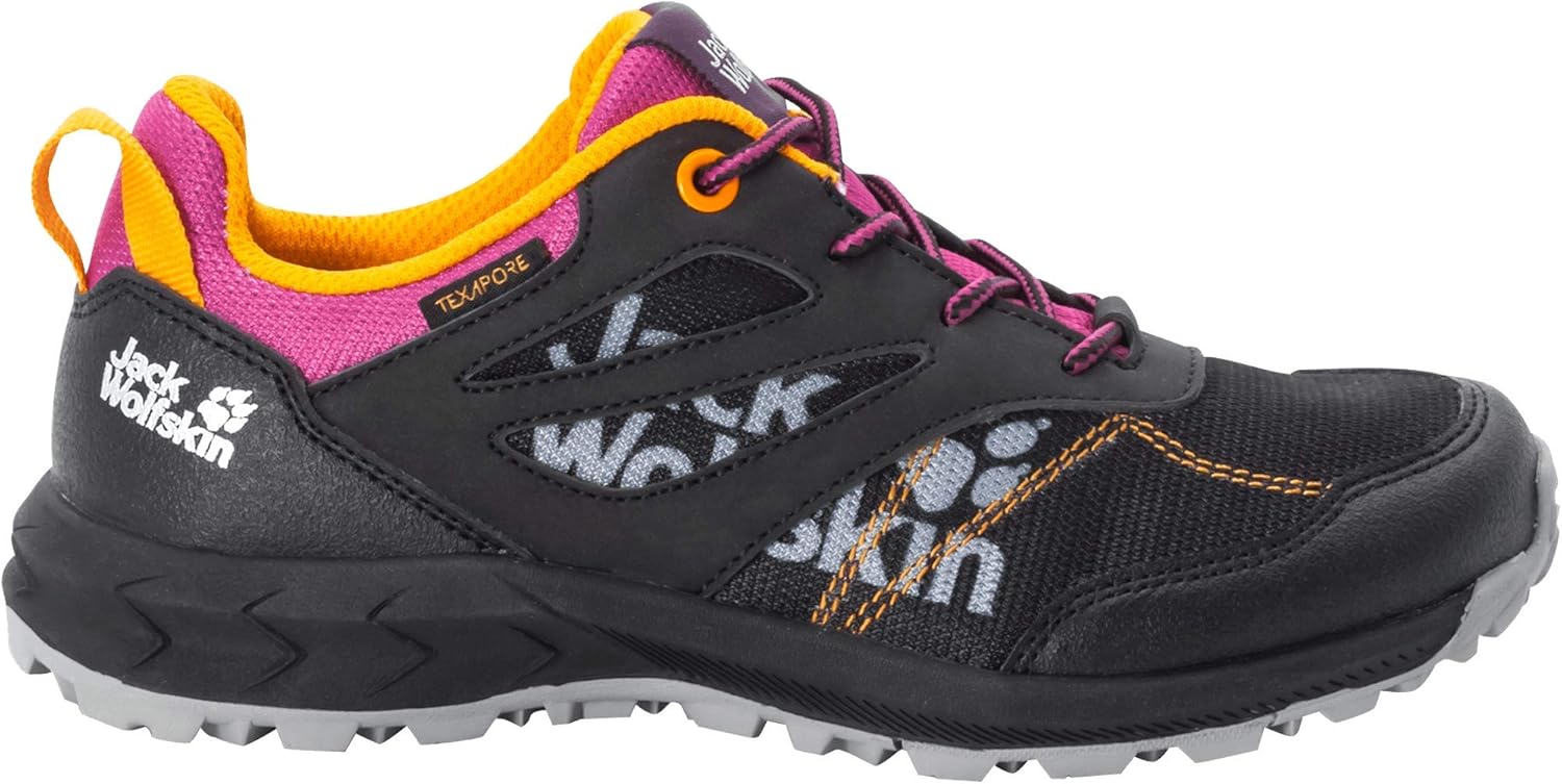 Jack Wolfskin Woodland Texapore Low K Hiking Boot, Black/Purple, 10 US Unisex Big Kid