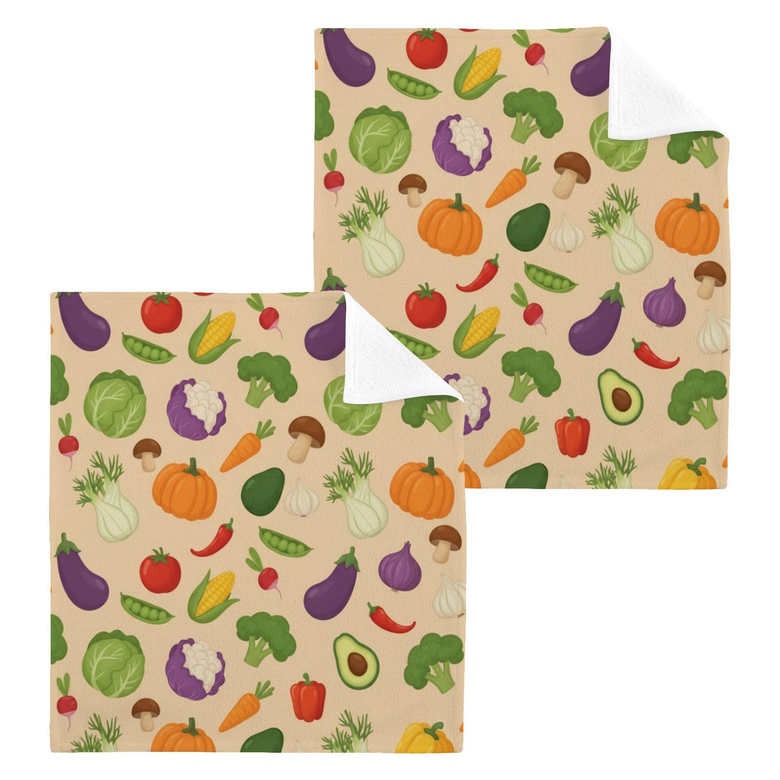 BOESI Autumn Farm Veggie 12x12in Cotton Washcloth,Soft Absorbent Face Towel