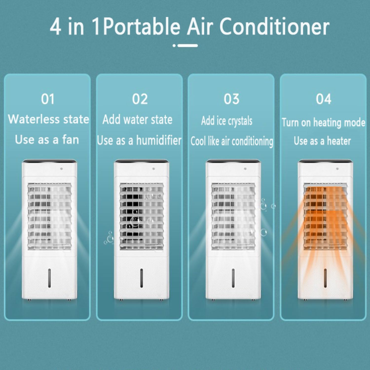 Condizionatore d'aria portatile, ventola di raffreddamento con telecomando, 3 velocità del vento, timer 12h, serbatoio 7L, oscillazione 120°, umidificatore per camera da letto, ufficio, auto