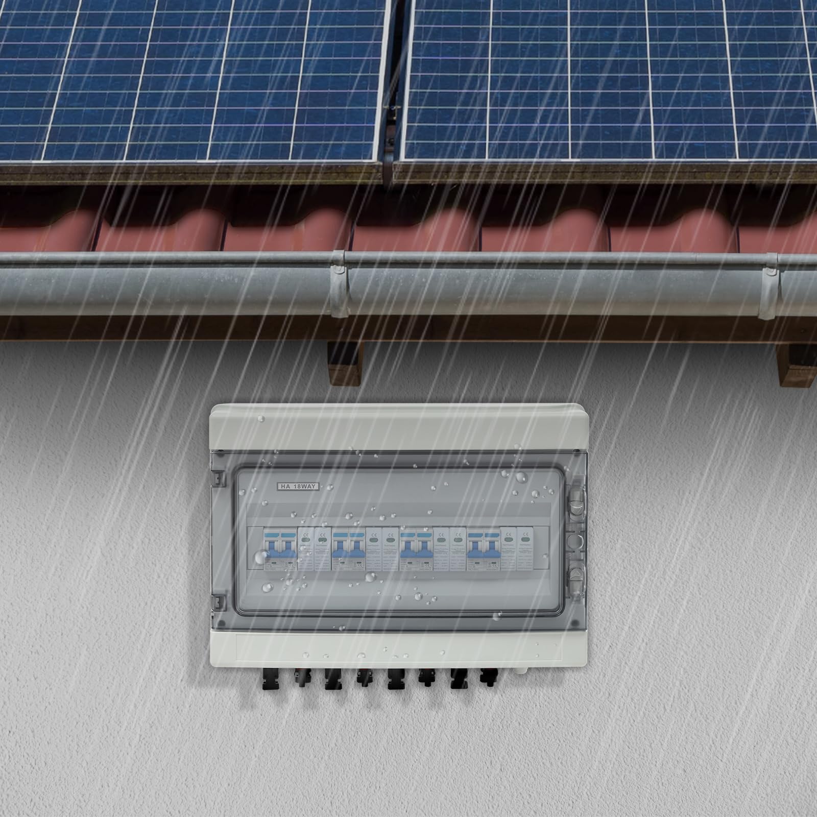 Moduł solarny 4 struny, 1000 V DC, IP65, montaż ścienny, wyłącznik 40 A, ochrona przed przepięciem 20-40 kA, biały, tworzywo ABS + PC, ze złączami MC4