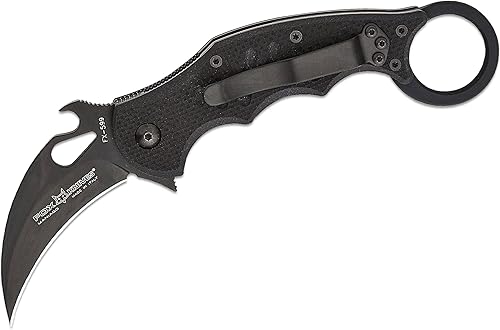 Miniatura 5 de Fox Knives FX-599 G10 Black Emerson Wave plegable Karambit, despliegue rápido con una sola mano, revestimiento de teflón, acabado de hoja de