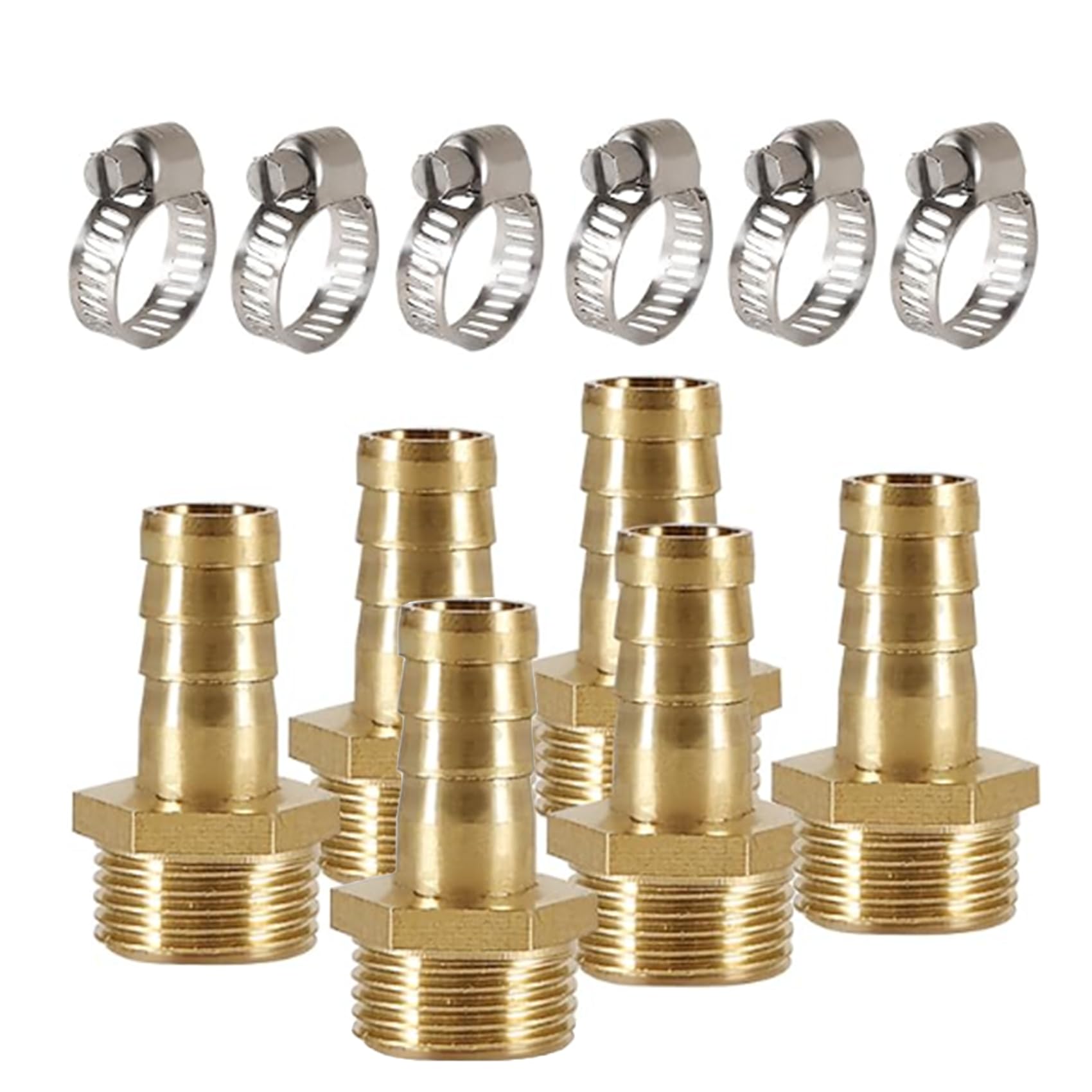 HAFRILY 6x Messing Schlauchtülle G3/8 Auf 10mm Außengewinde + 6x Schlauchklemme Edelstahl – Rohrverbinder, Schlauchnippel Für Wasser, Luft & Co.