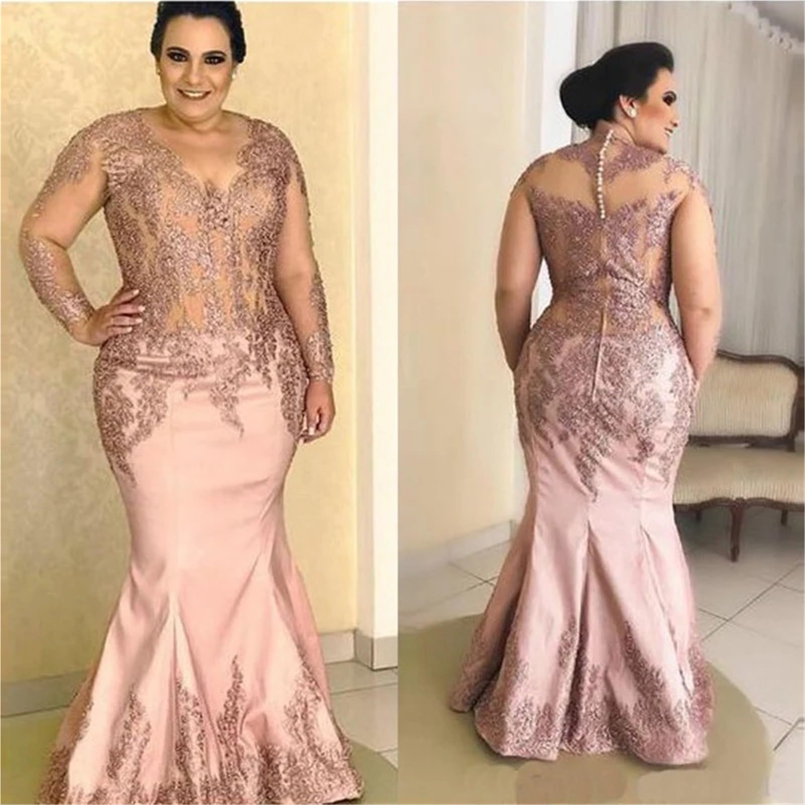 Vestido De Fiesta para Boda Vestidos de Novia Encaje Estilo Sirena con Mangas largas y Apliques for Fiesta Boda