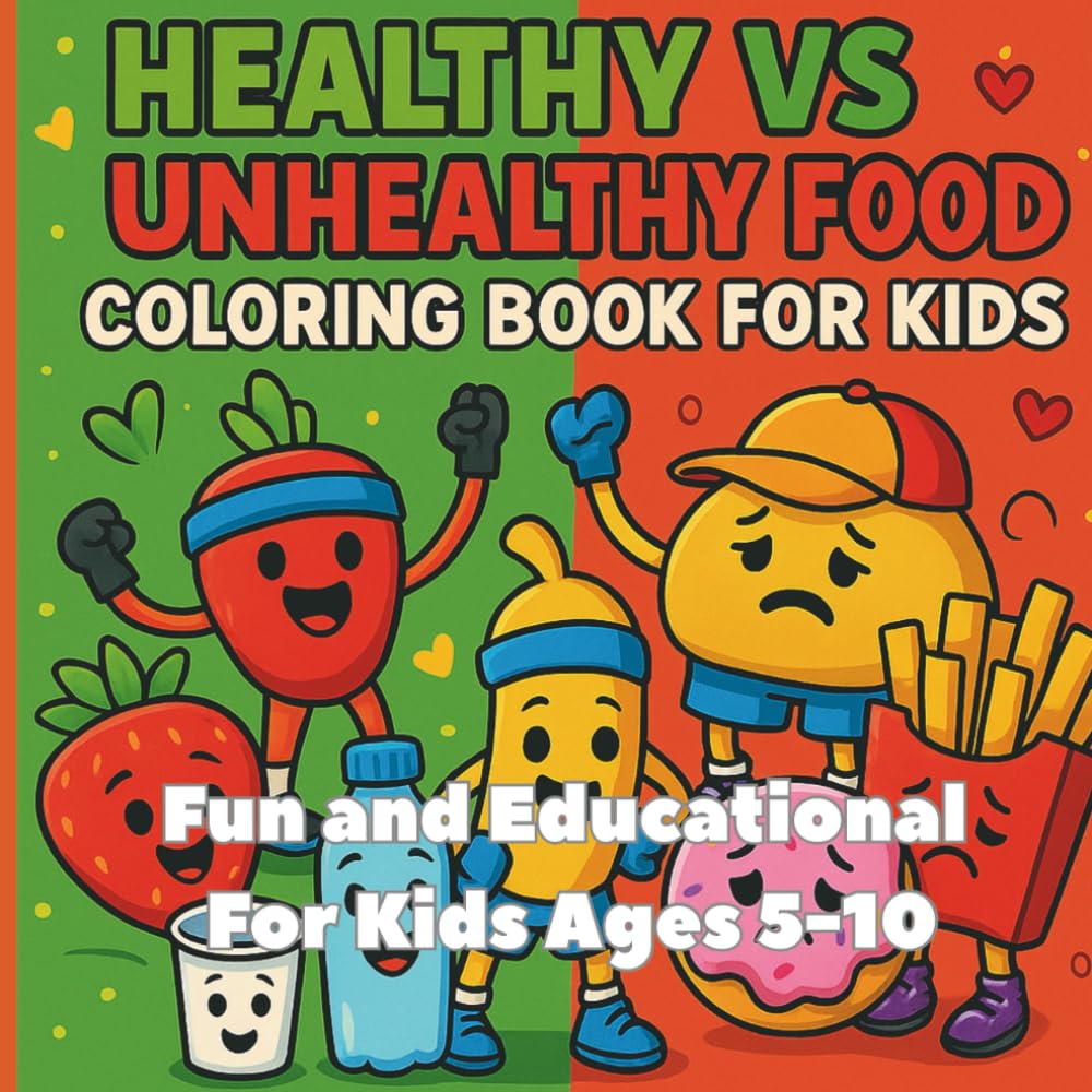 Healthy vs Unhealthy Food for Kids Coloring Book: Fun and educational coloring book, filled with playful illustrations that encourage kids to explore ... parents, and teachers; For Ages 5 - 10