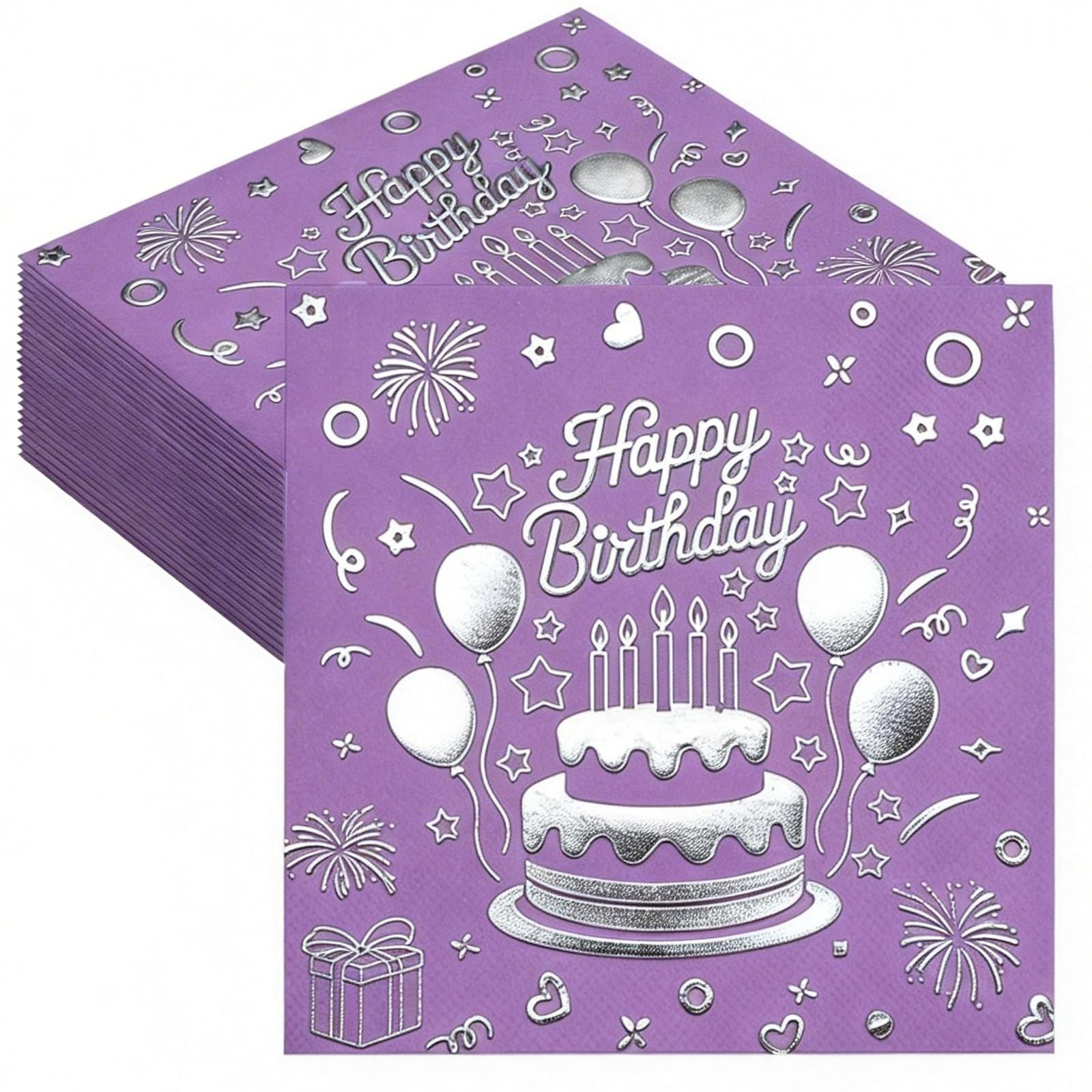 Happy Birthday Napkins - 40 Pcs Extra Absorbent Purple Party Napkins - Premium Gold Foil Disposable Serviettes for 18th 21st 30th 40th 50th 60th Birthday Decorations - 13 x 13 Inch