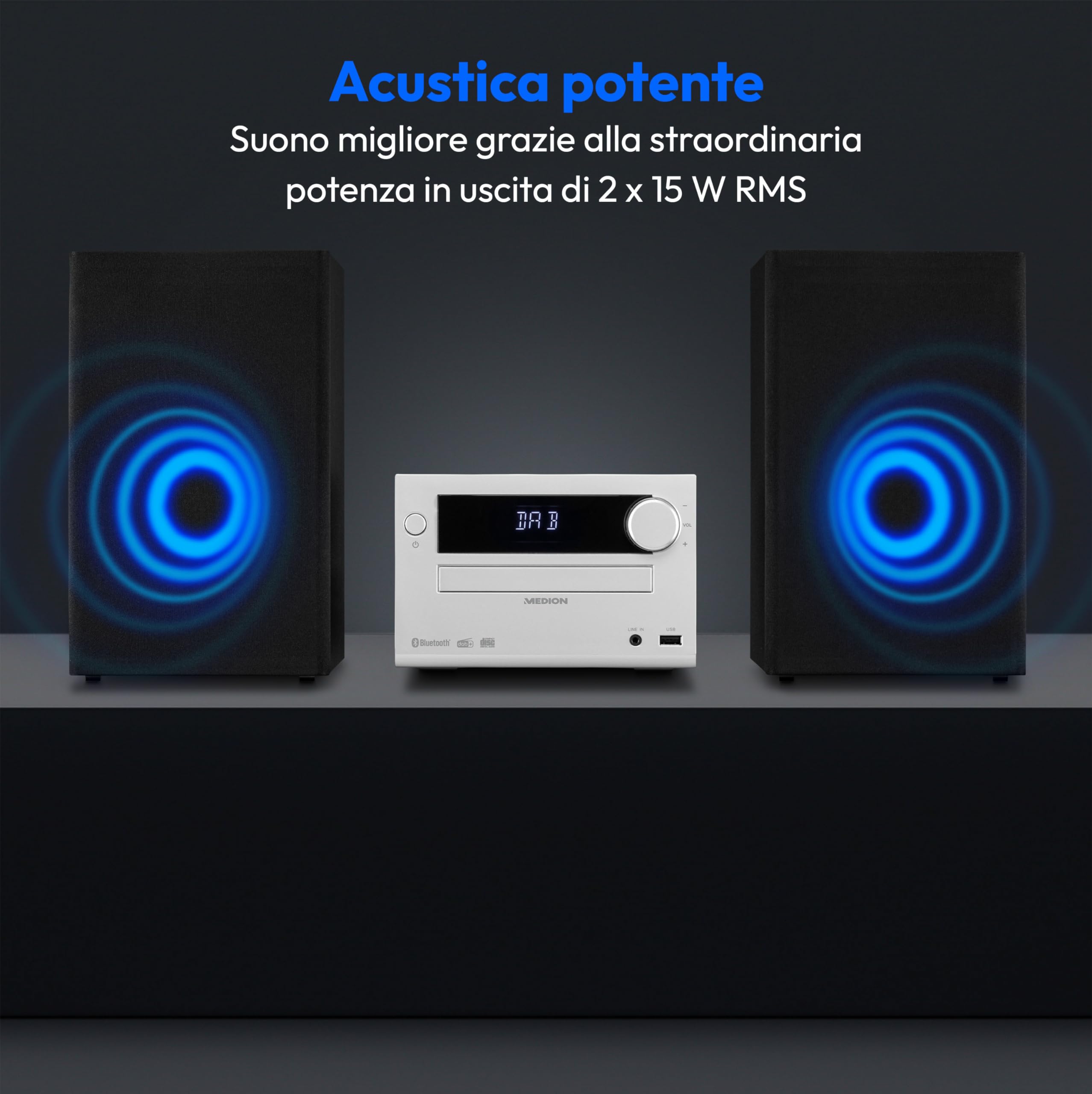 MEDION E64482 Sistema audio micro impianto compatto DAB+ CD Bluetooth FM PLL MP3 AUX USB