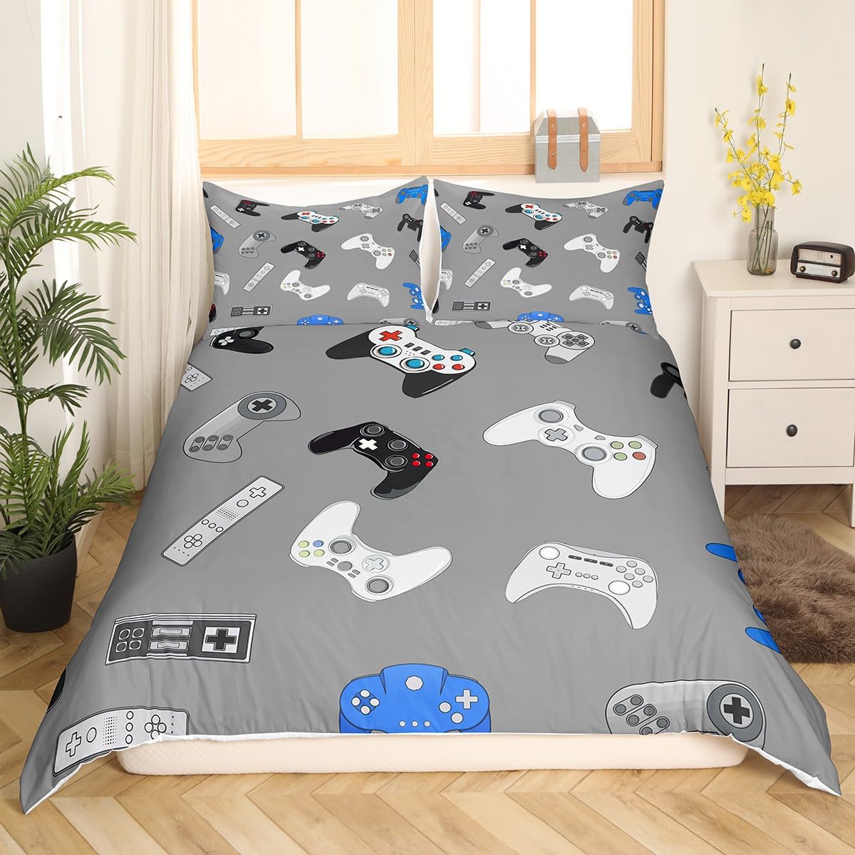 Loussiesd Gamer Duvet Cover Gamepad Theme Bedding Set Gift for Gamer Bedding & Linen for Boys Children Teens Bedroom Decor Bedspread Cover Kids Bedding King With 2 Pillow Case โ image 1