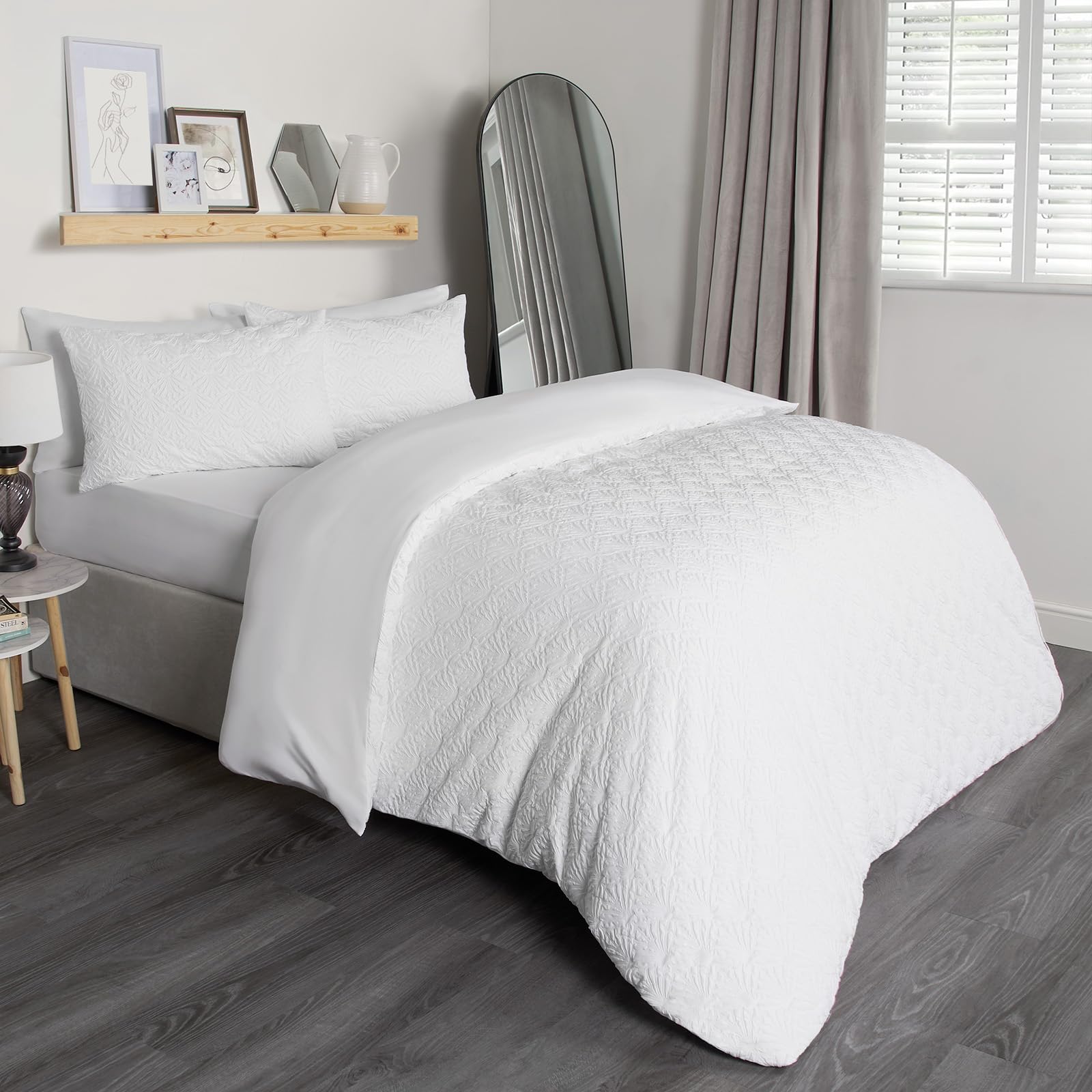OHS Set di biancheria da letto matrimoniale con motivo geometrico, ultra morbido, decorativo, in rilievo, moderno, di lusso, copripiumino matrimoniale con federe, bianco