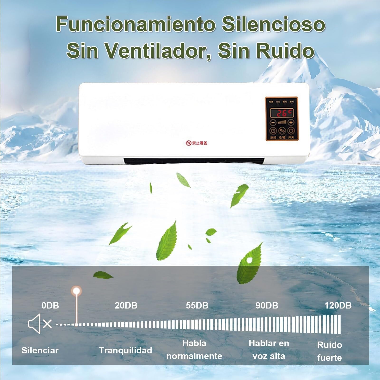 Aire de Pared Portátil 2 en 1 Estilo Natural/Calor Control Remoto Digital
