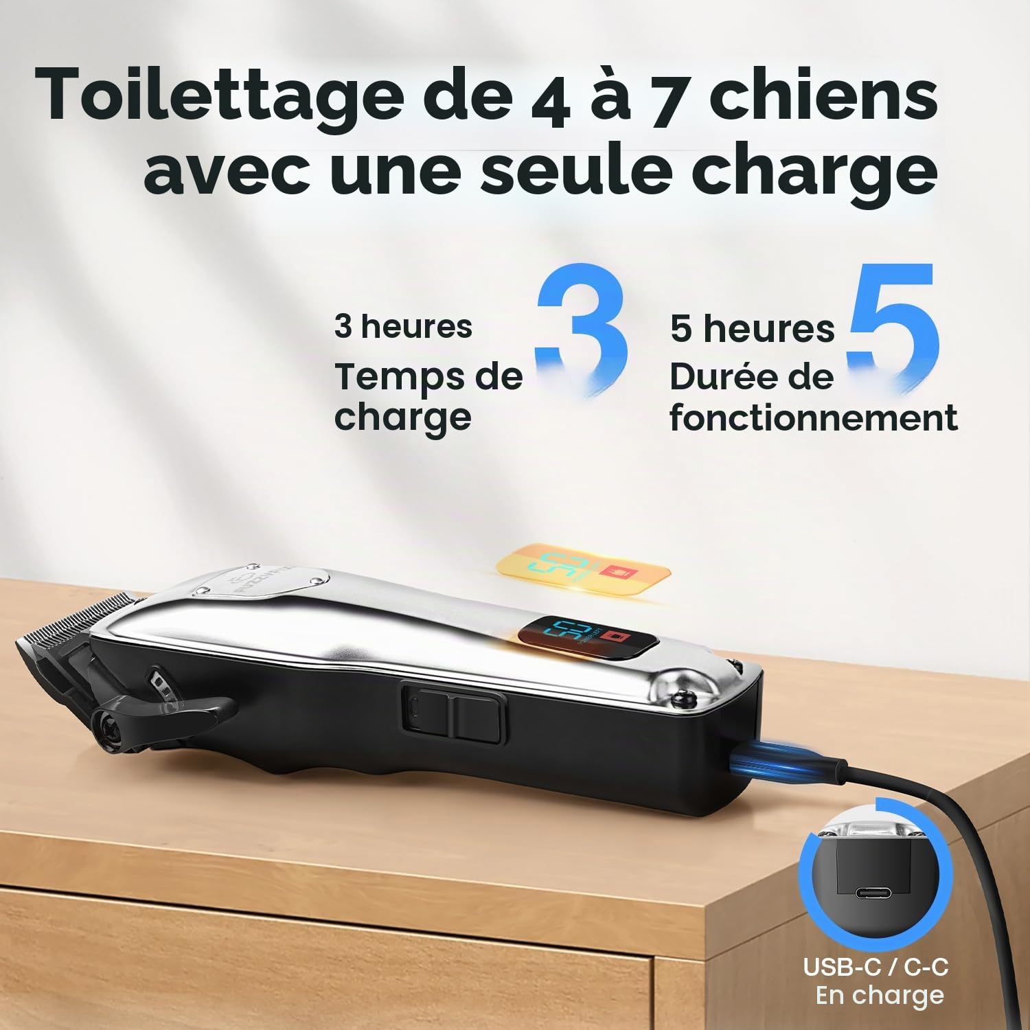 Tondeuse Chien Professionnelle pour Poils Épais – Kit de Toilettage Silencieux Rechargeable avec Lames en Céramique et Acier Inoxydable pour Chiens, Chats et Animaux