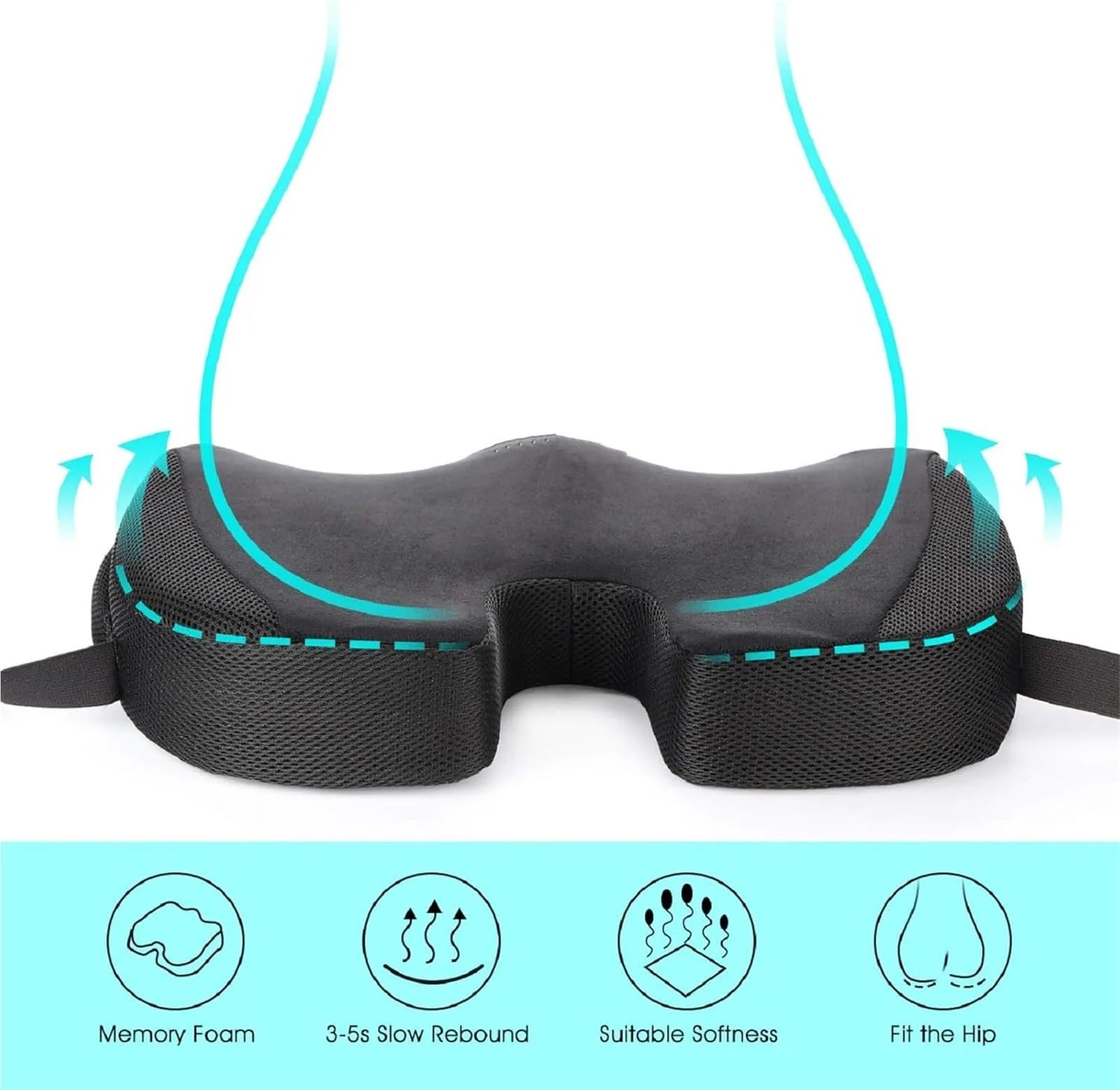 Cuscino in memory foam a forma di U, per sedia da ufficio, auto, sciatica e coccige, sollievo dal dolore