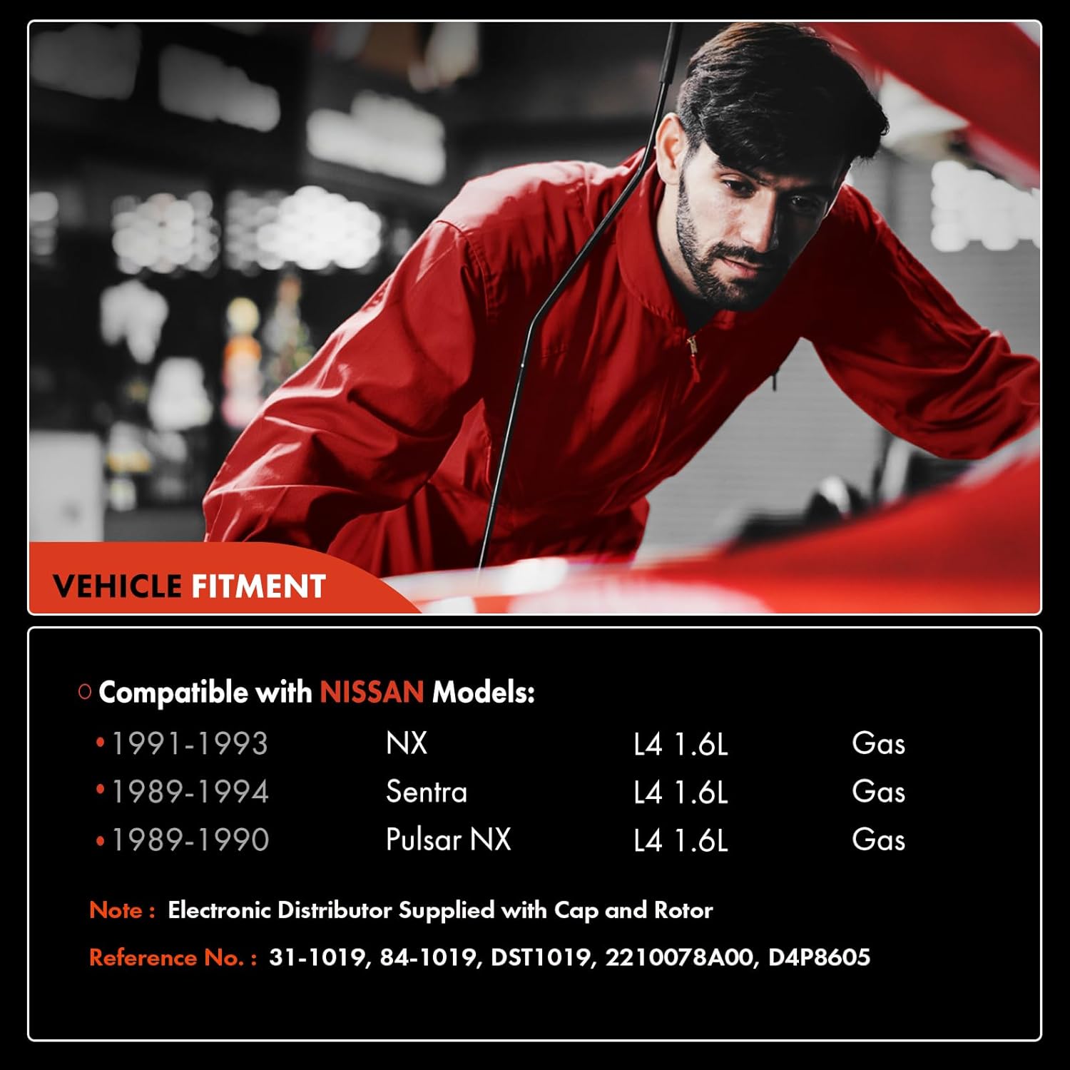 A-Premium Ignition Distributor with Cap and Rotor Compatible with Nissan Sentra 1989-1994, NX 1991-1993, Pulsar NX 1989-1990, 1.6L Gas