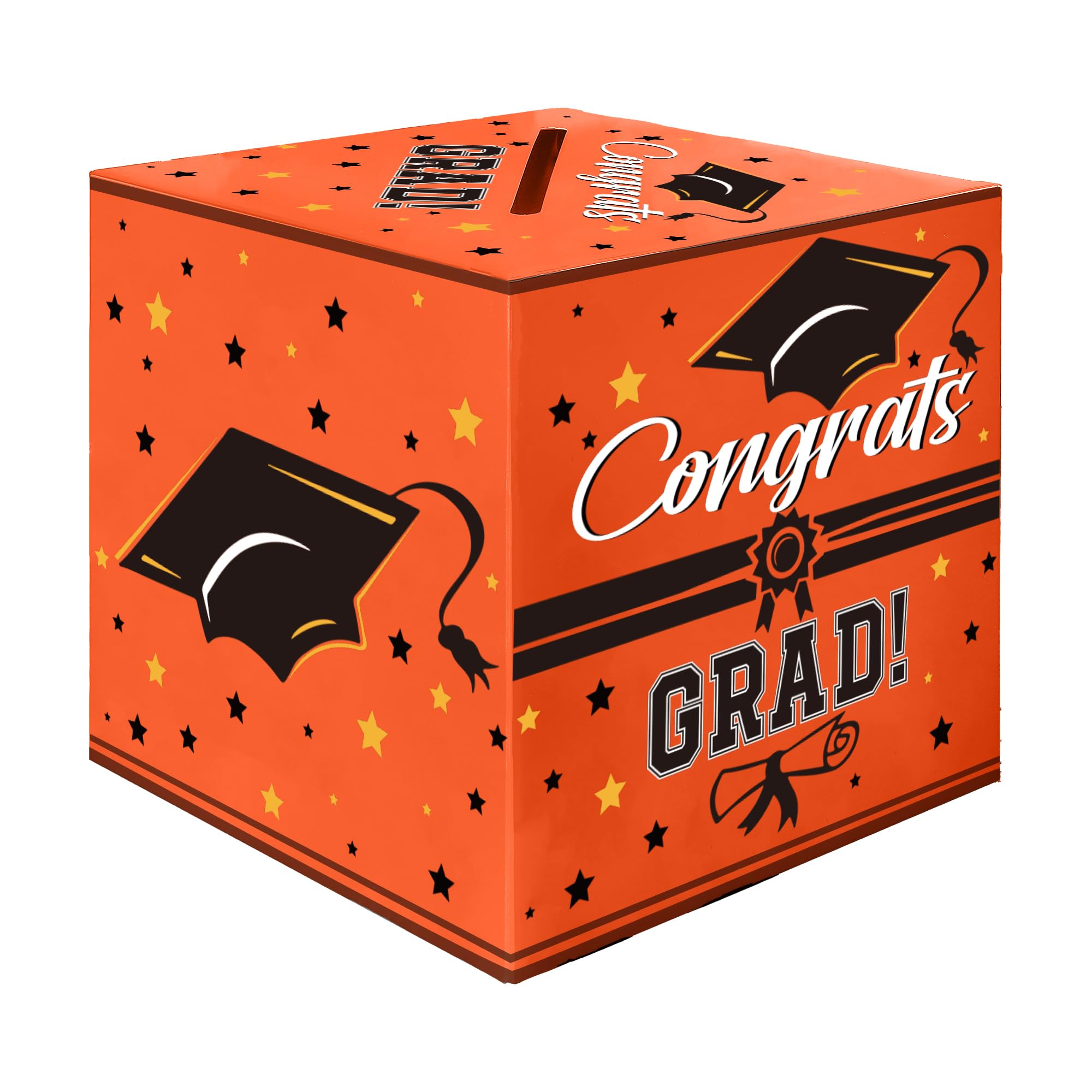 Graduation Card Box, Graduation Party Decorations 2026, Orange Graduation Box, Graduation Card Holder, Foldable Cardboard Congrats Grad Card Gift Box for Graduation Party Supplies Party Favors