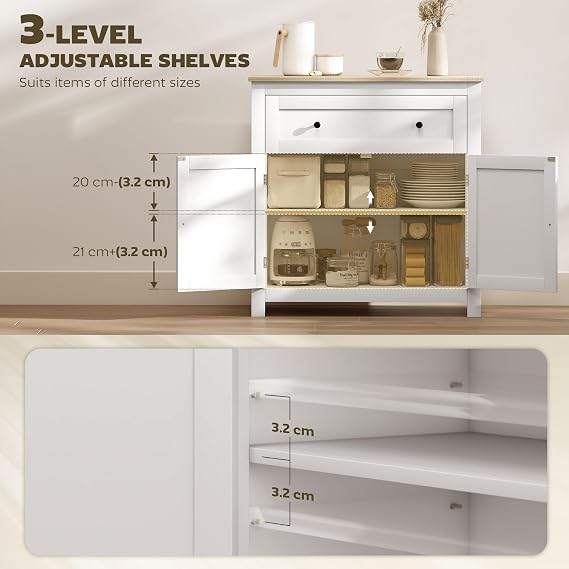 HOMCOM Sideboard Storage Cabinet with Drawer and Double Doors White