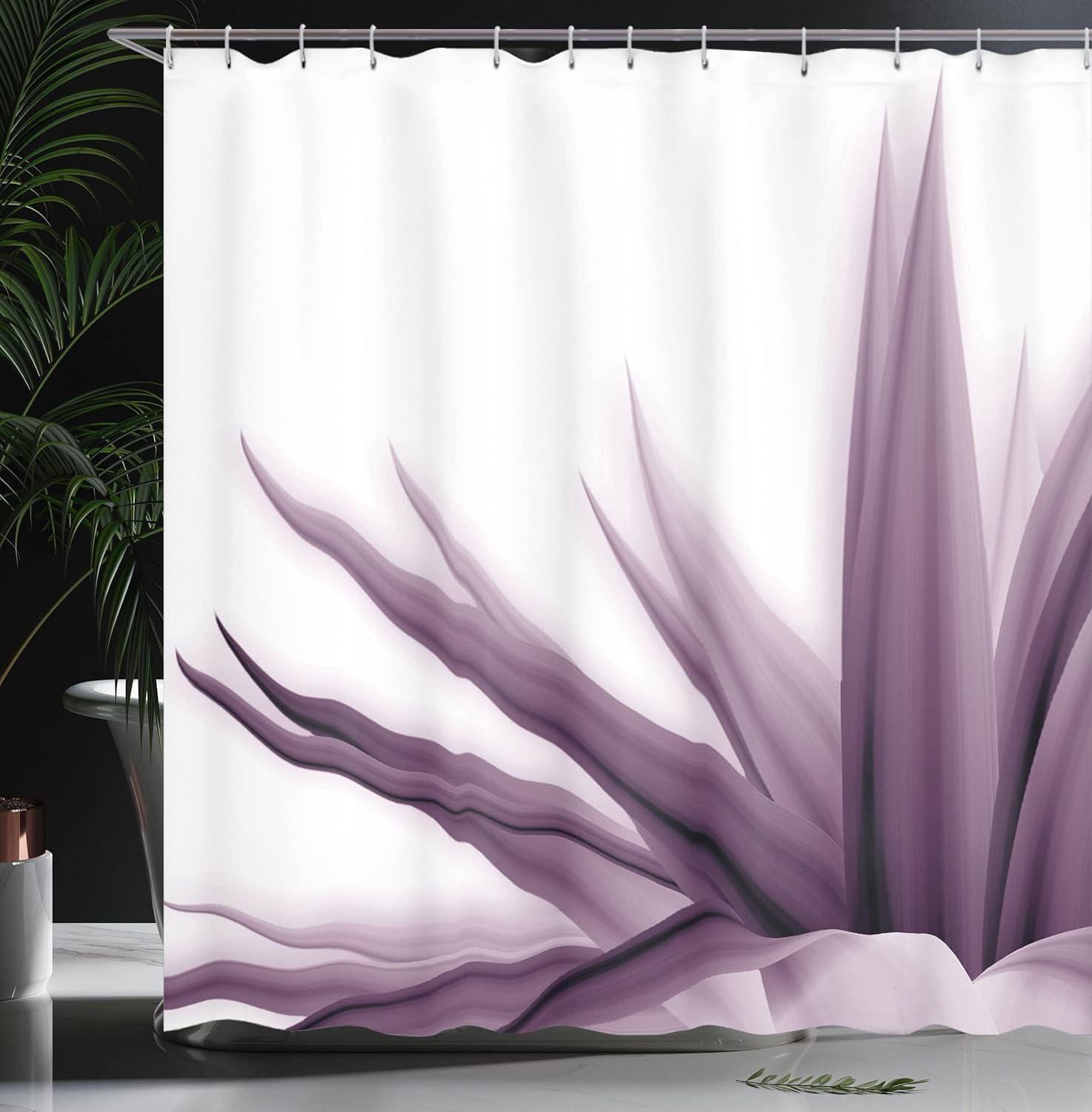 Ambesonne Flower Shower Curtain, Ombre Color Change Style Leaves Water Colored Print Calming Details Image, Cloth Fabric Bathroom Decor Set with Hooks, 69" W x 70" L, Eggplant