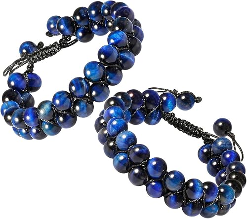 Miniatura 4 de SUNYIK Pulsera ajustable de piedra redonda de 0.315 pulgadas para unisex, cuentas de doble capa, pulseras de la amistad de macramé, hilo de 7 a 10