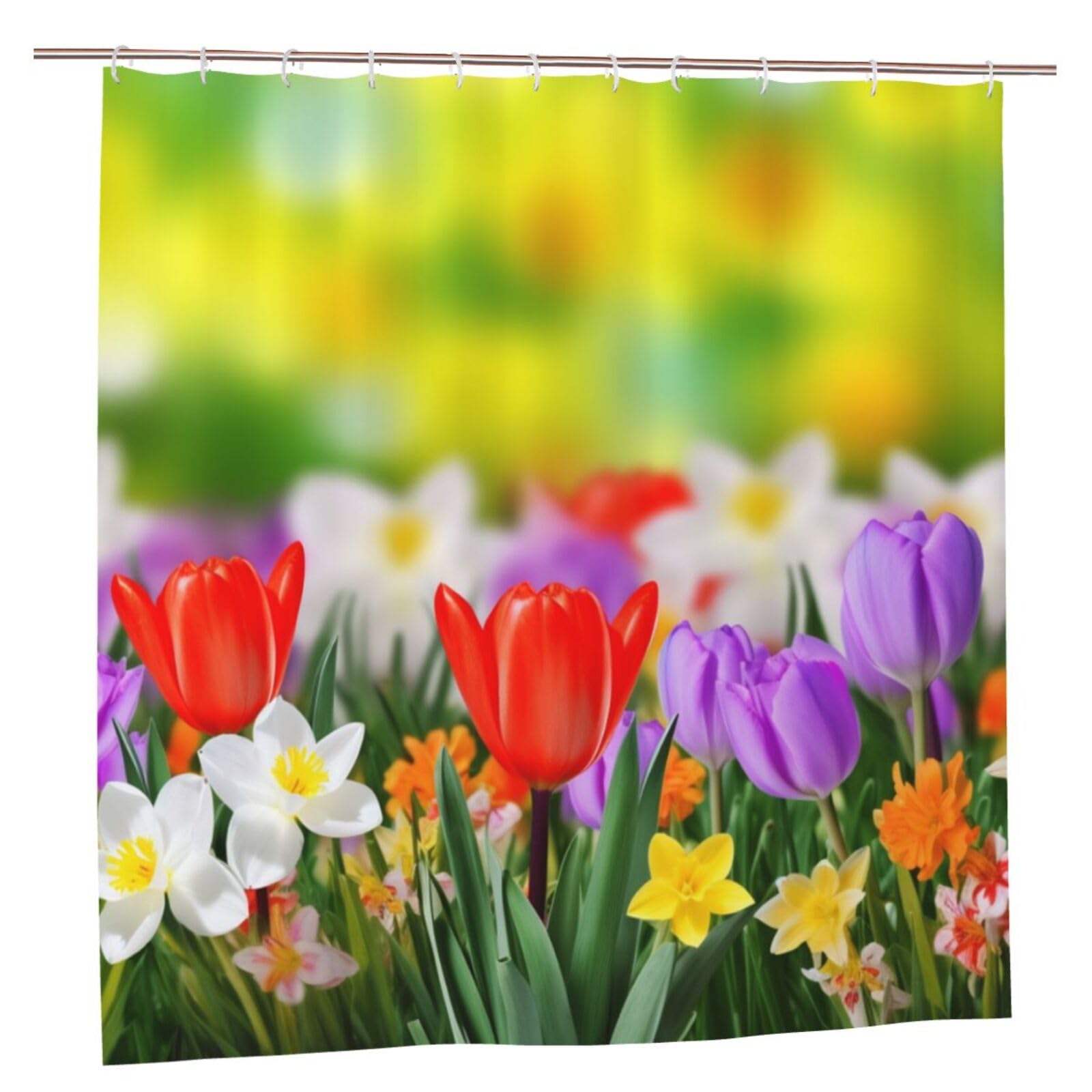 Rideau de douche fleurs printanières 183x183 cm lavable avec 12 crochets
