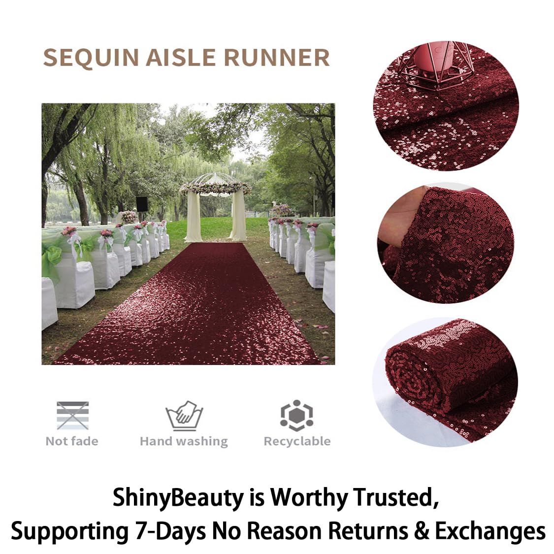 ShinyBeauty 4FTx15FT-Sequin Aisle Runner-Burgundy Sparkly Carpet Runner for Wedding/Christmas/Thanksgiving Decor(48x180-Inch)