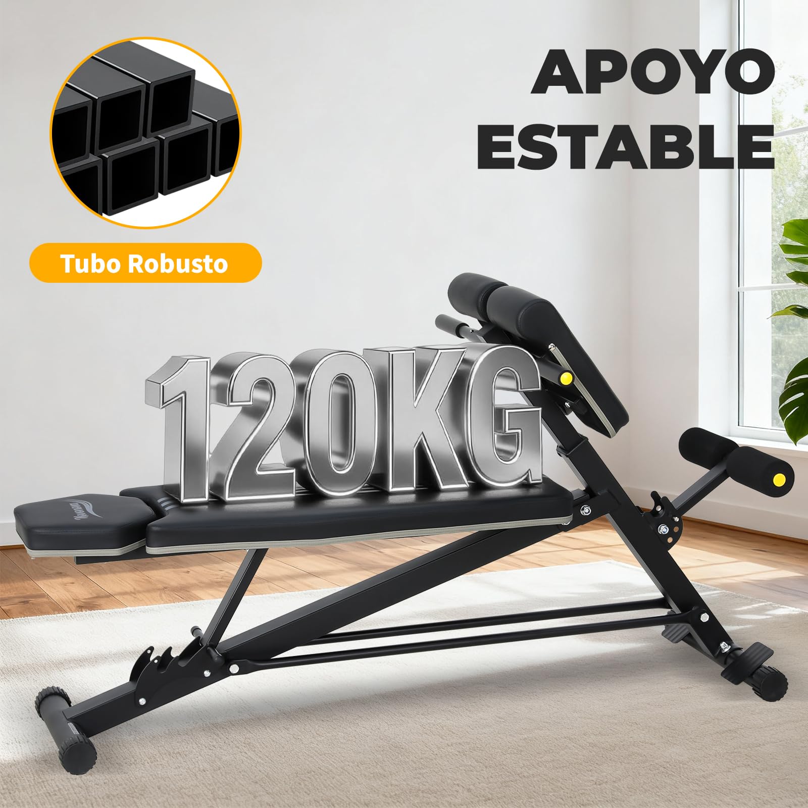 Banco Musculación con Respaldo Reclinable de 3 Posiciones, Silla Romana altura ajustable, Banco De Pesas Piezas ajustable, Banco Abdominales,Banco Plano Max.120kg