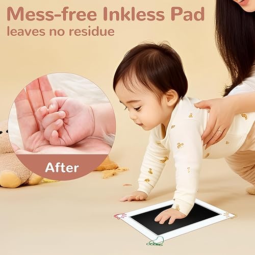 Miniatura 3 de Kit de huellas de manos y pies sin tinta de 6" x 4" tamaño grande para bebé con 4 almohadillas de tinta y 8 tarjetas de impresión de PChero, ideal