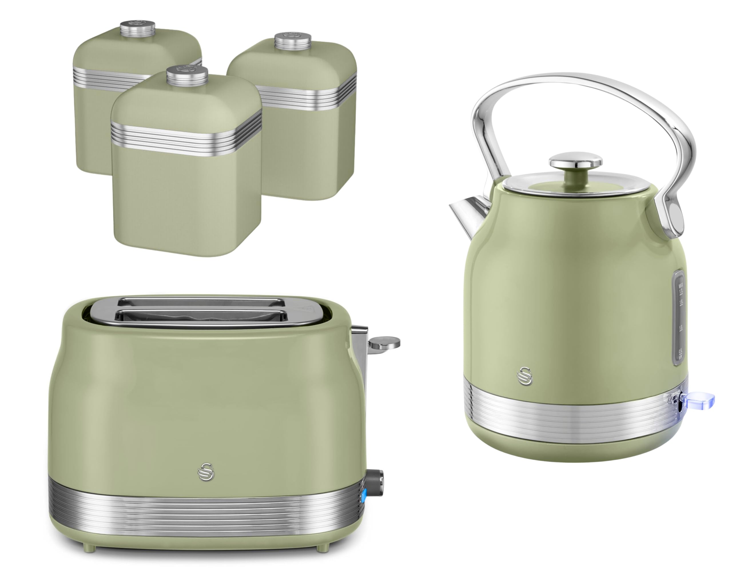 Swan Retro Revive Green Stovetop Kettle 2 Slice Toaster & Canisters