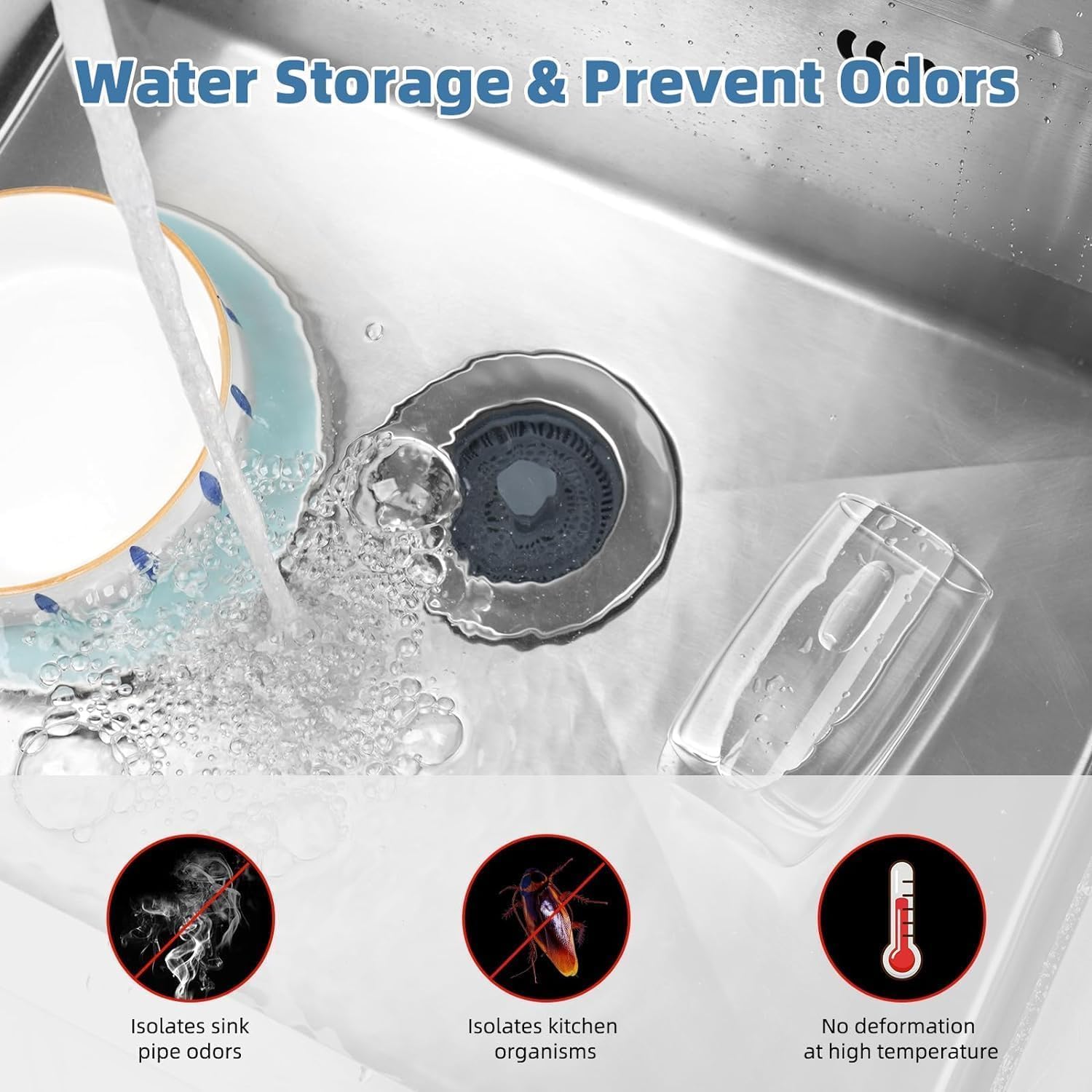 ToYooZe 3-in-1 Sink Drain Strainer β Premium Kitchen Sink Strainer, Drain Cover, Sink Water Splash Guard, Stainless Steel Strainer for Kitchen Essentials 2