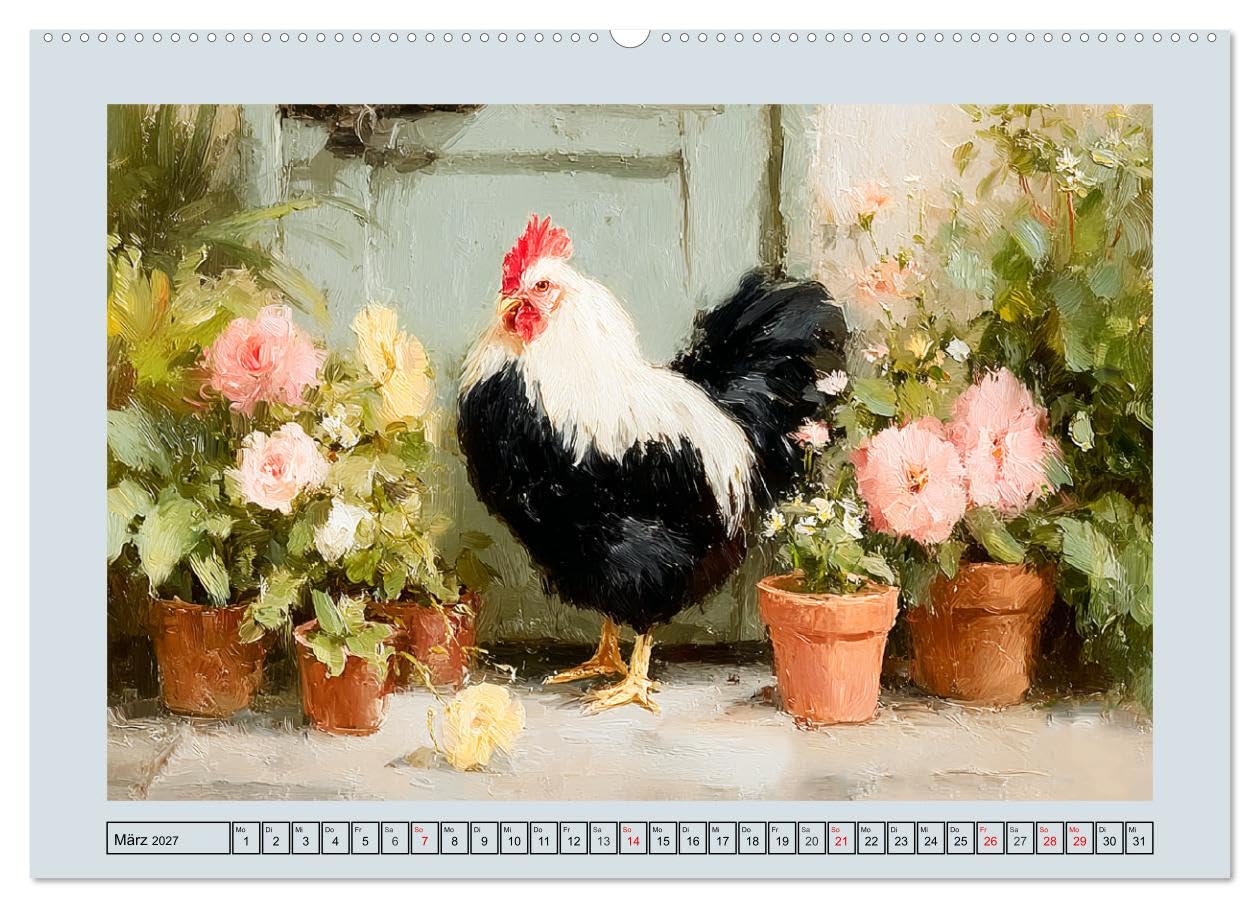 Federleichte Nostalgie. Hühner, Enten und Gänse in duftigen Momenten (hochwertiger Wandkalender 2027 DIN A2 quer), Kunstdruck in Hochglanz: Sanfte ... in lieblicher Ölbilderoptik (CALVENDO Tiere)