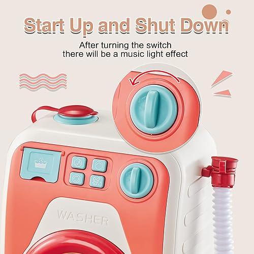 Miniatura 6 de RedCrab Juego de juguetes de lavadora con muñeca de bebé para niños, juego de tareas domésticas de primera lavadora con 17 accesorios de lavandería,