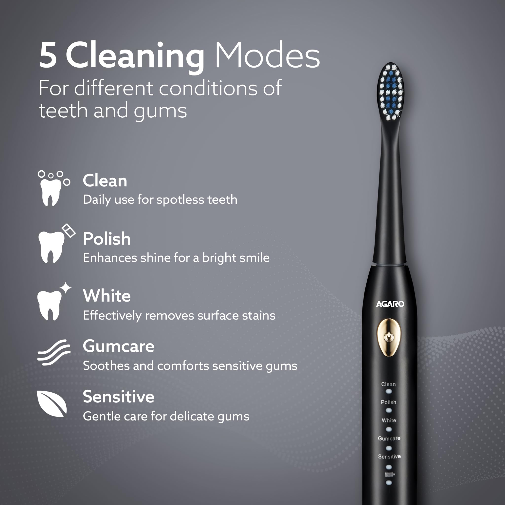 AGARO Sonic Toothbrush - 5 Modes, Long Battery -3