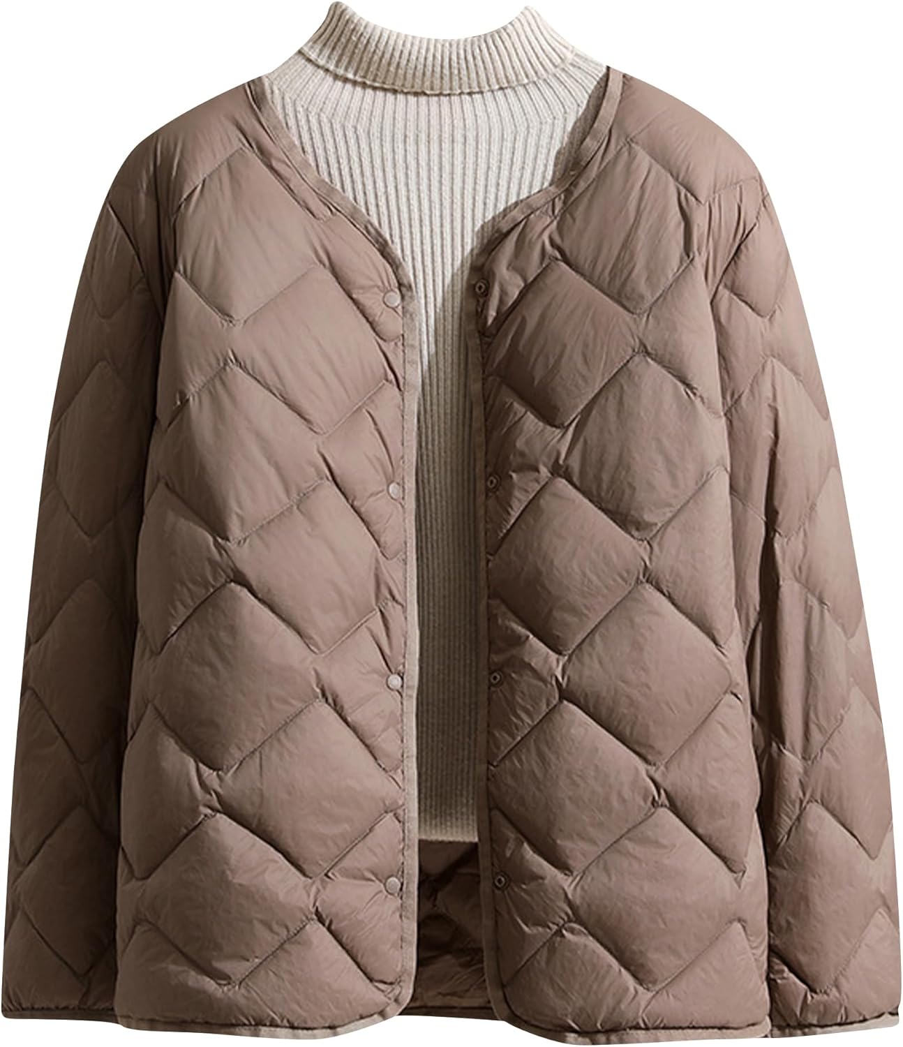 WIWIQS Womens Lightweight Packable Button Dow Coat Slim Fit Duck Down Jacket Collarless Warm Quilted Puffer Jacket