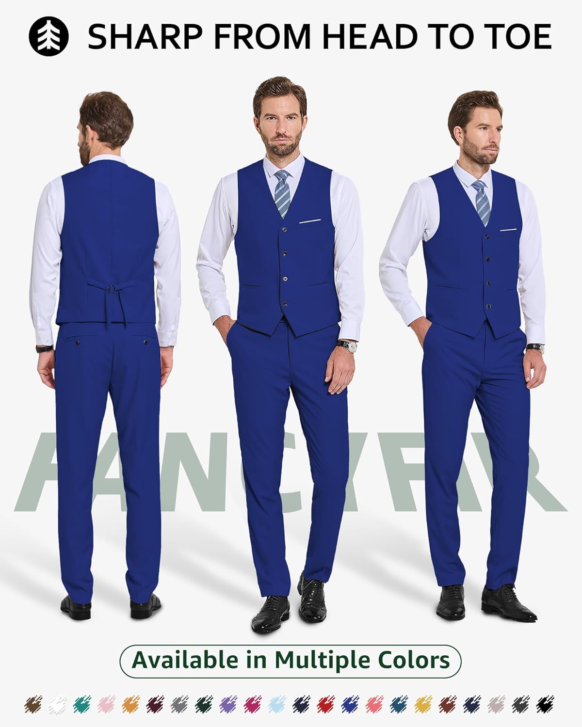 Men's 2-Piece Suit, Vest Pants Set for Men, Casual Waistcoat Trouser with Tie for Prom Wedding Homecoming - Image 2
