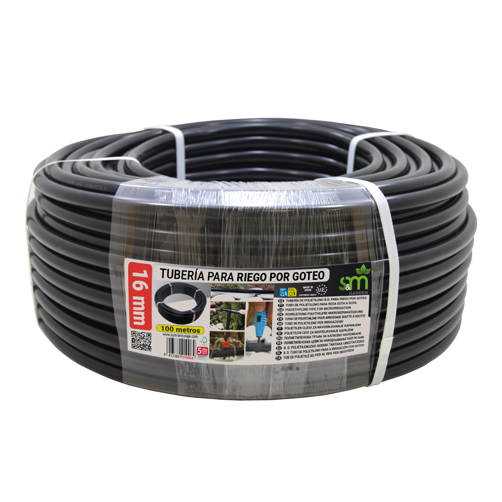 S&M 010064 - Tubo a goccia, 16 mm x 100 m, colore nero