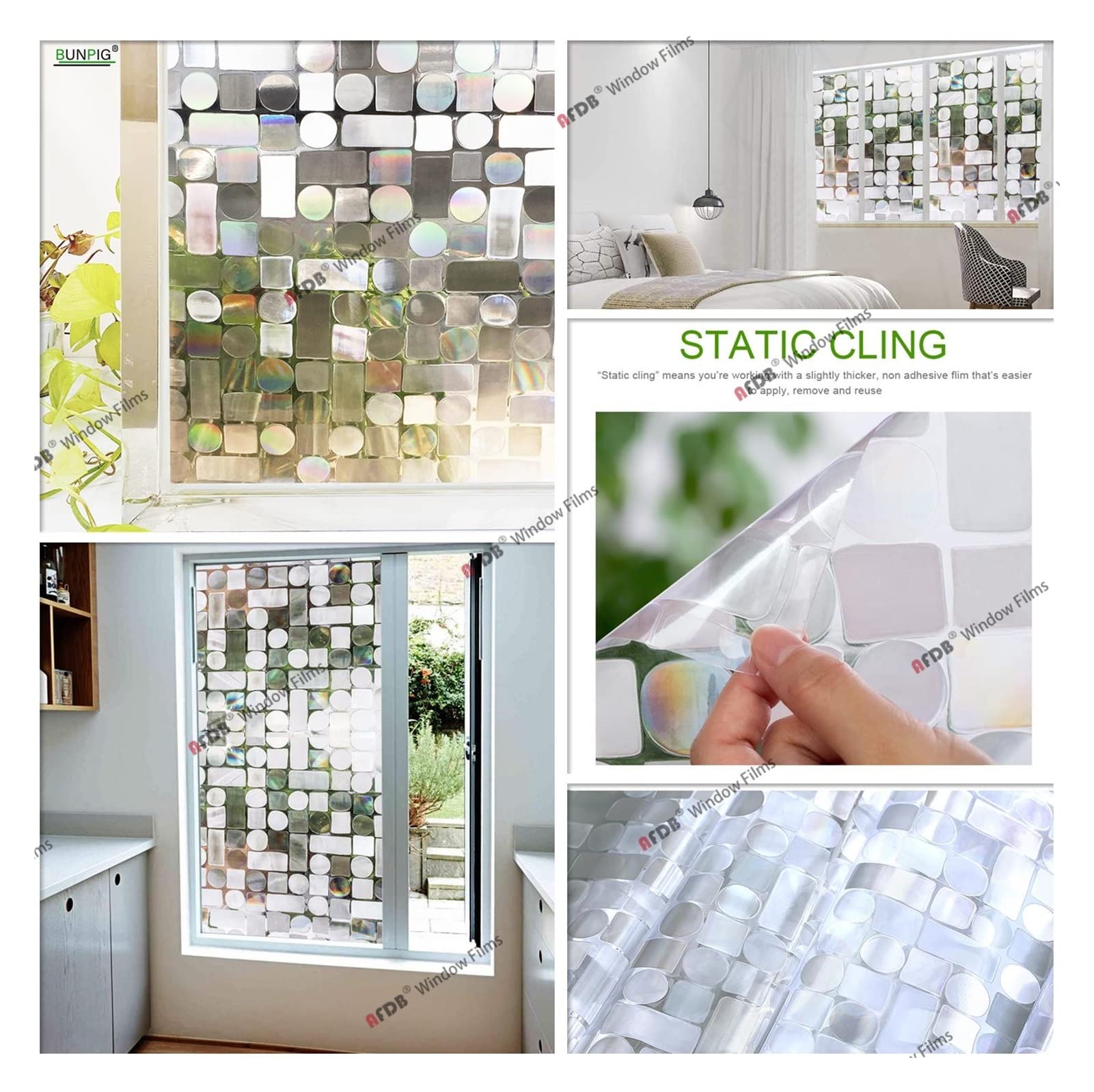 Vinilo Ventana Película de Vinilo 3D for Ventana, Aislamiento térmico, Efecto arcoíris, protección UV, decoración de Cocina, Pegatinas de Vidrio(Gold,45x500 cm)