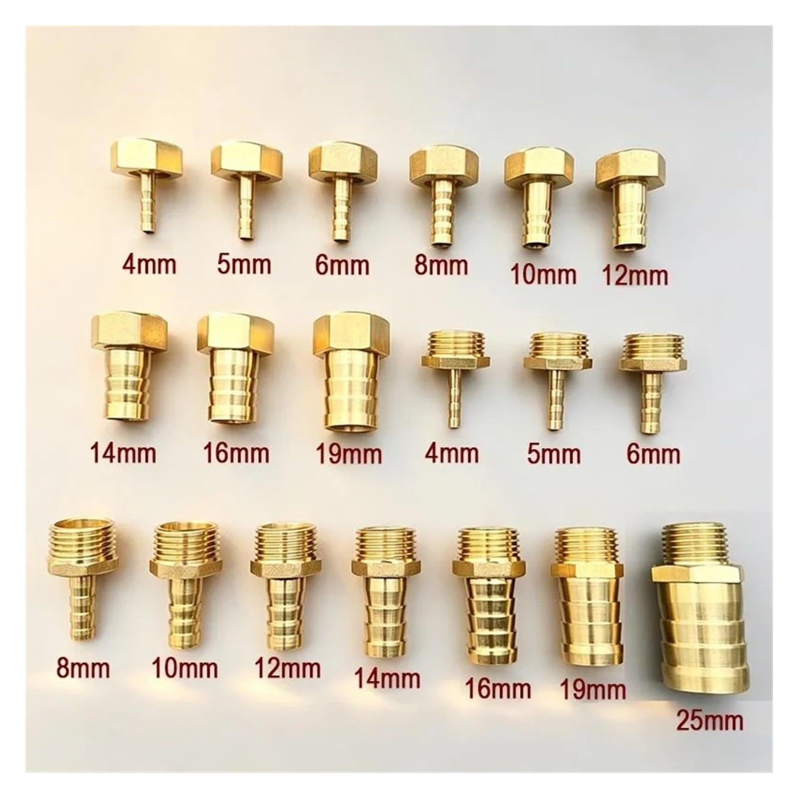 Raccordo Tubo Ottone Barbotto 6-25mm a 1/2" 3/4"