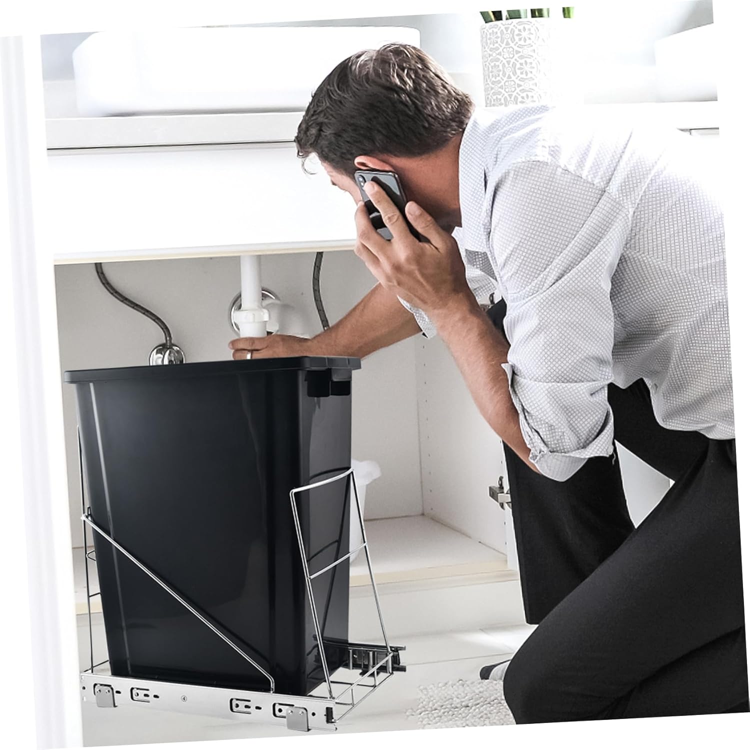 Adjustable Pull-out Slider Shelf under Sink Organizer for Kitchen Trash Can